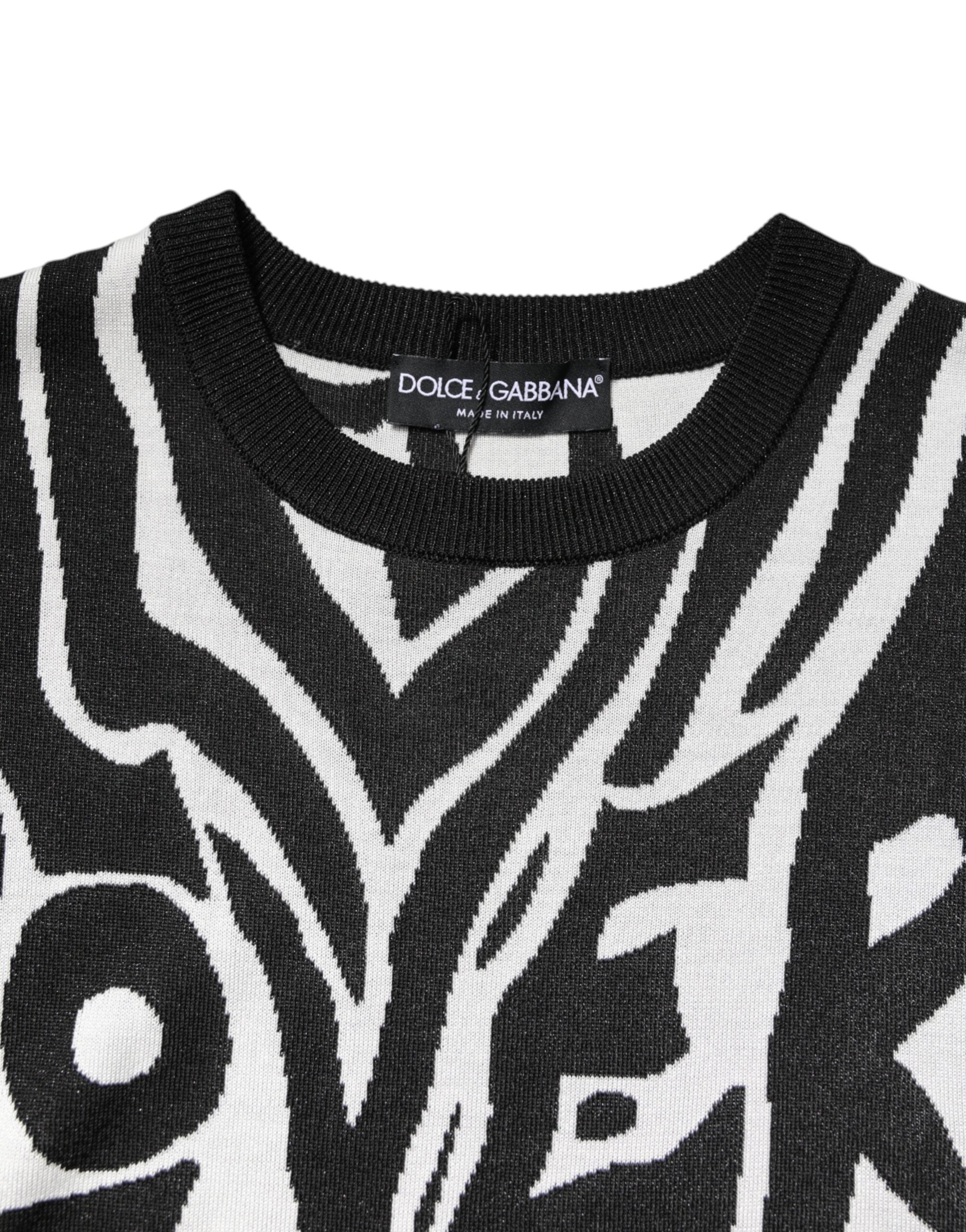 Black White Print Women Pullover Sweater - ventzia