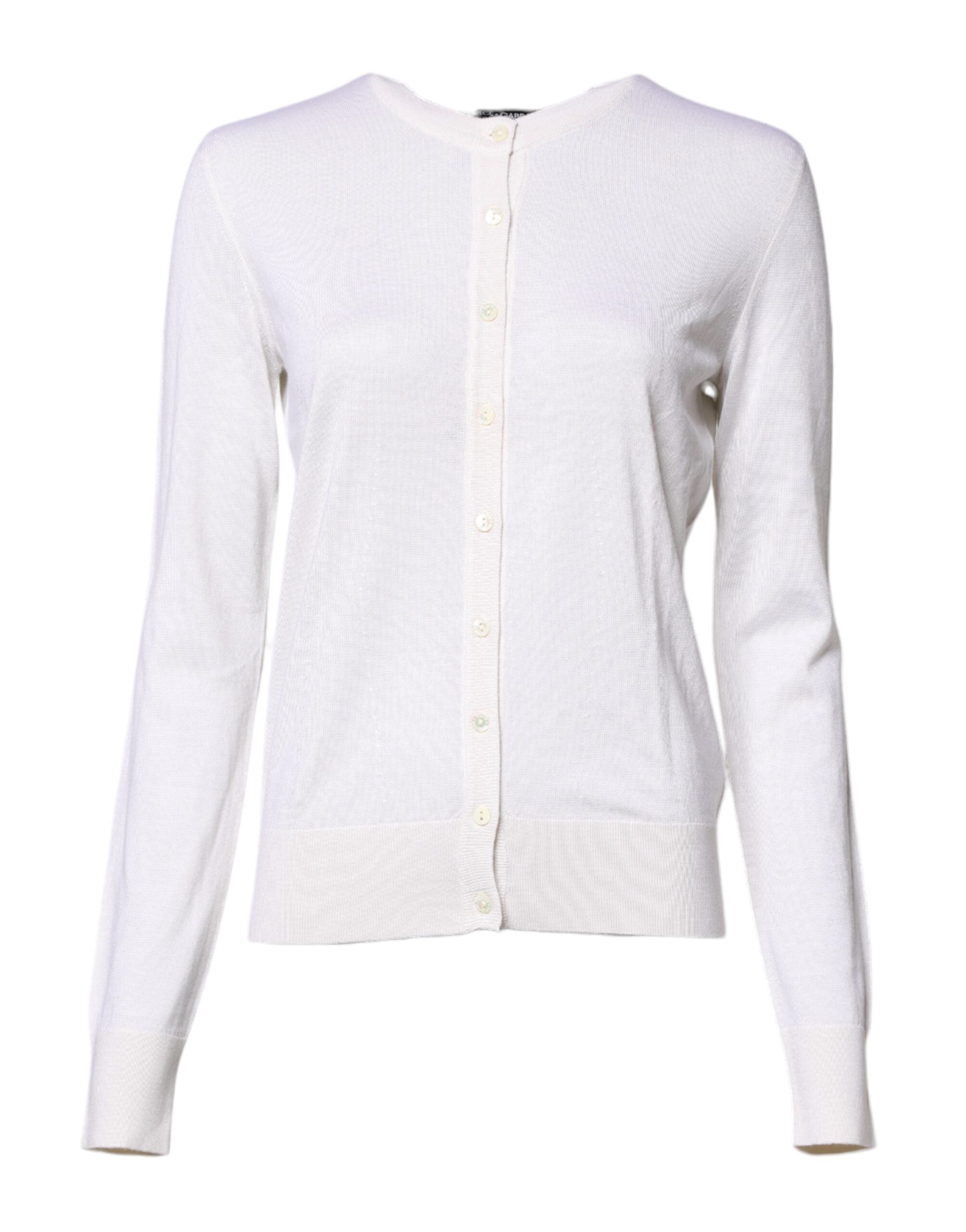 White Cashmere Crew Neck Top Cardigan Sweater - ventzia