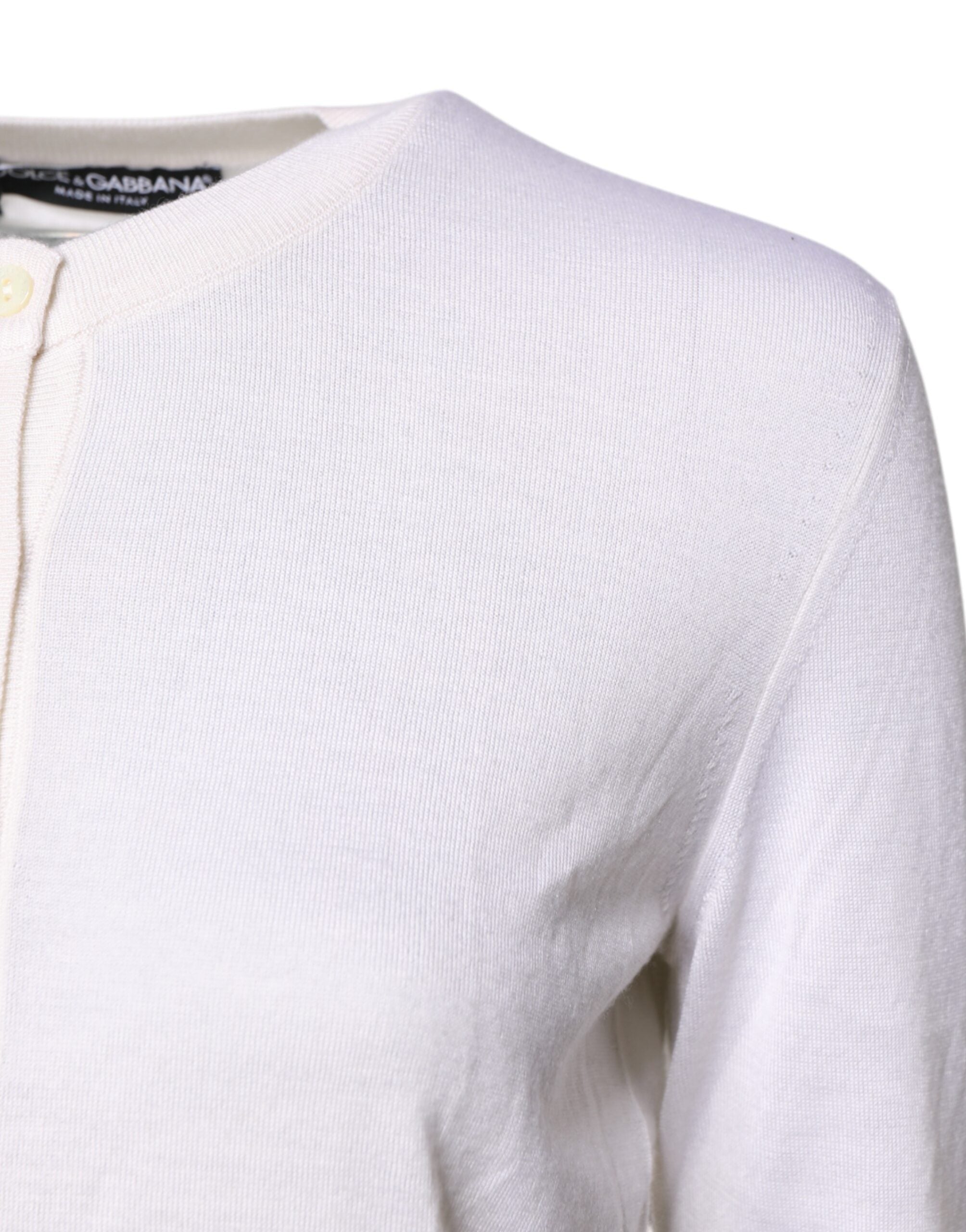 White Cashmere Crew Neck Top Cardigan Sweater - ventzia