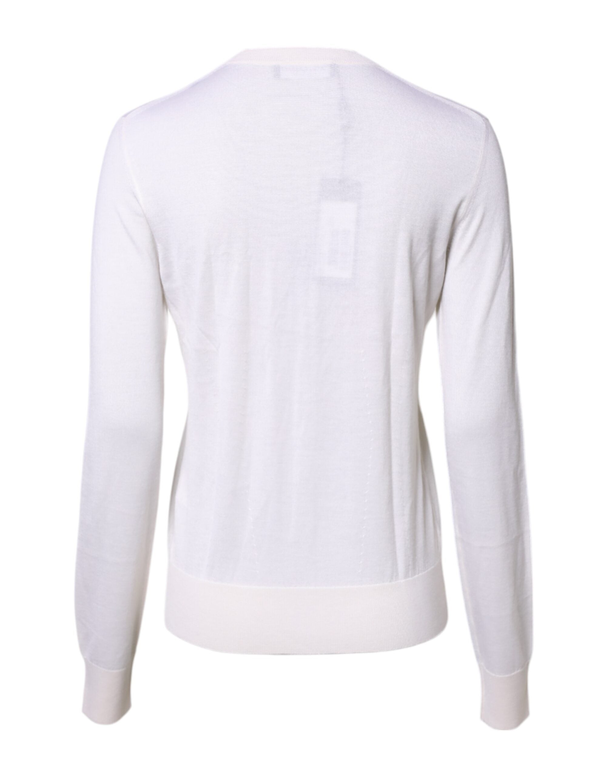 White Cashmere Crew Neck Top Cardigan Sweater - ventzia