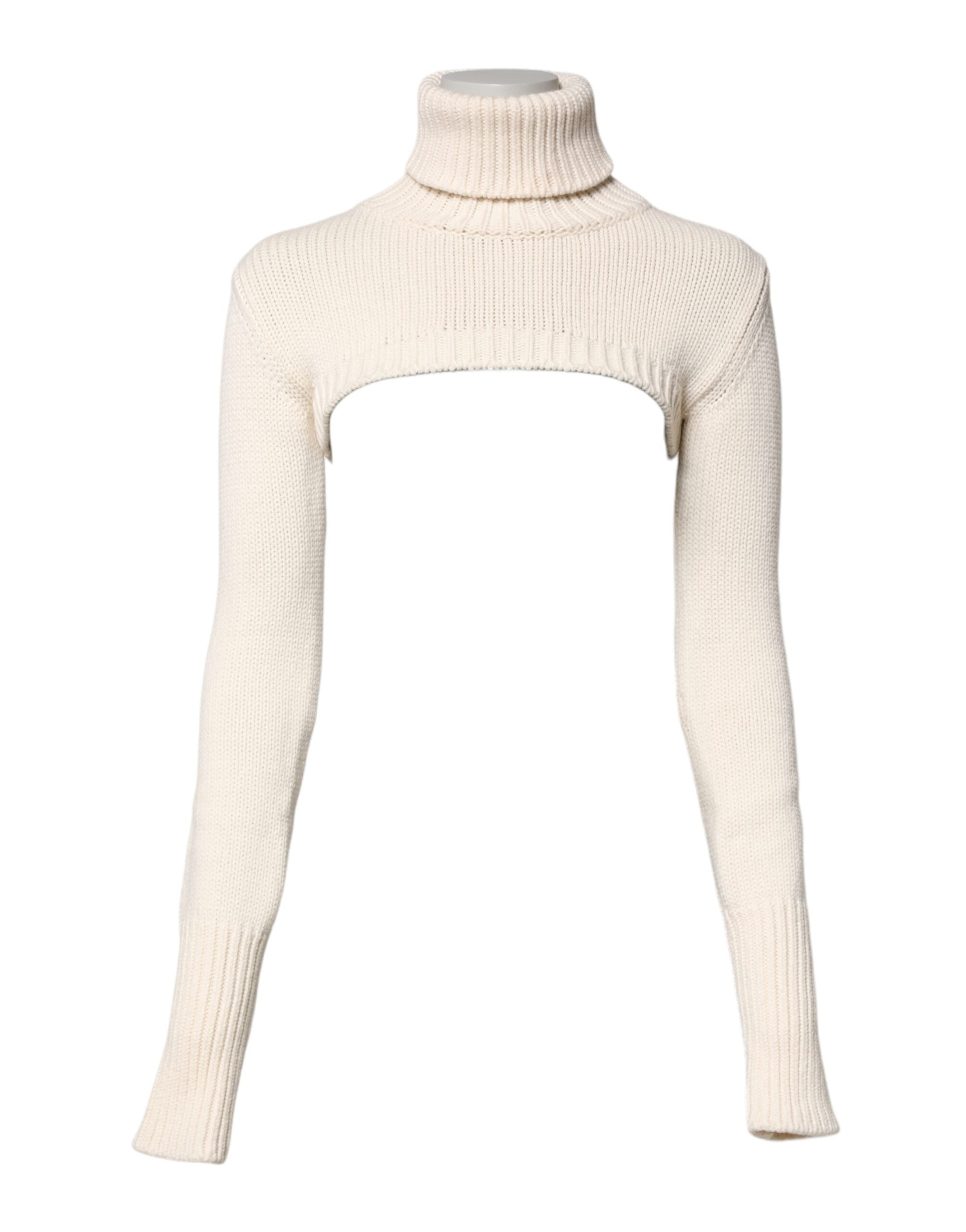 Ivory Cashmere Turtleneck Cropped Top Sweater - ventzia