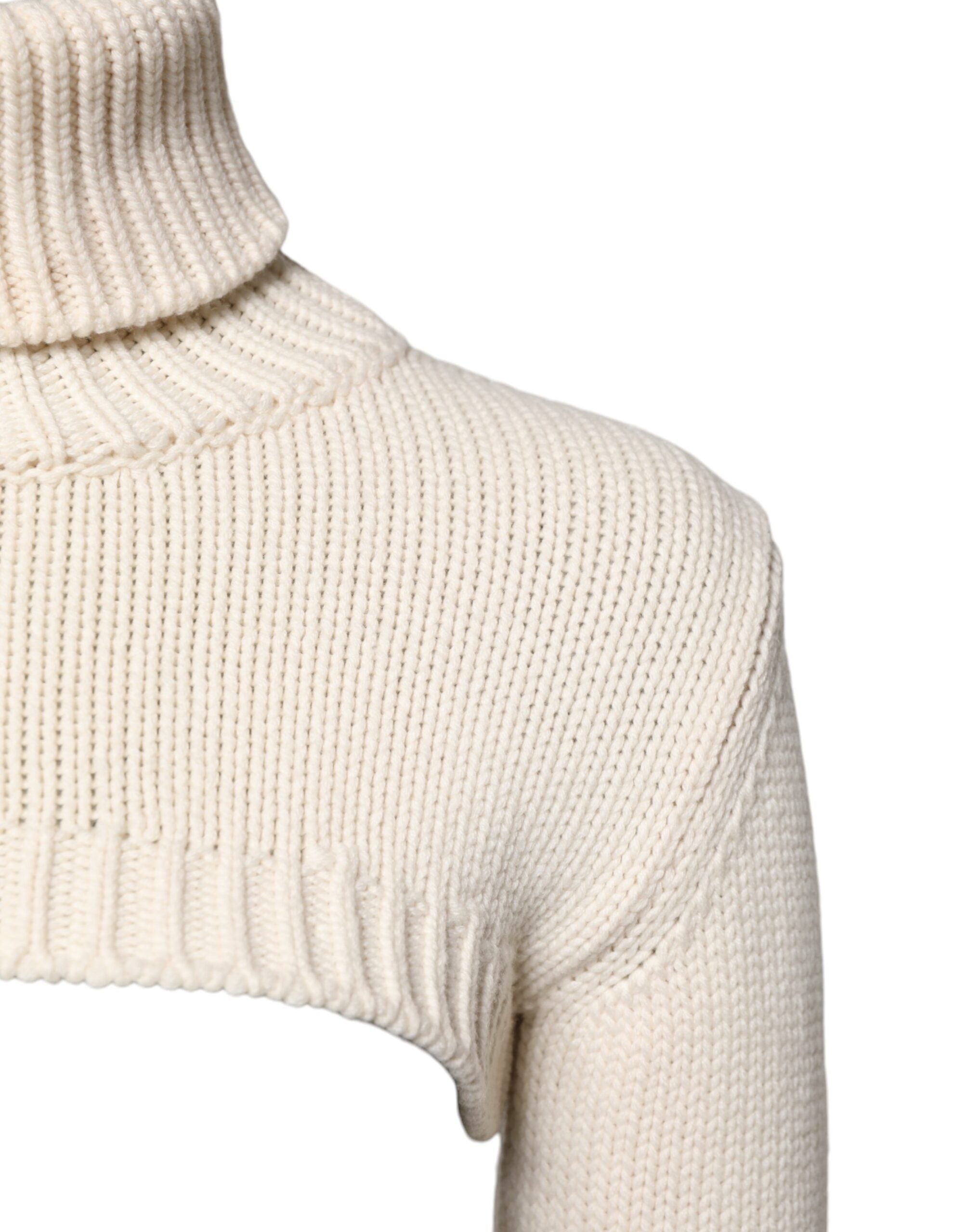 Ivory Cashmere Turtleneck Cropped Top Sweater - ventzia