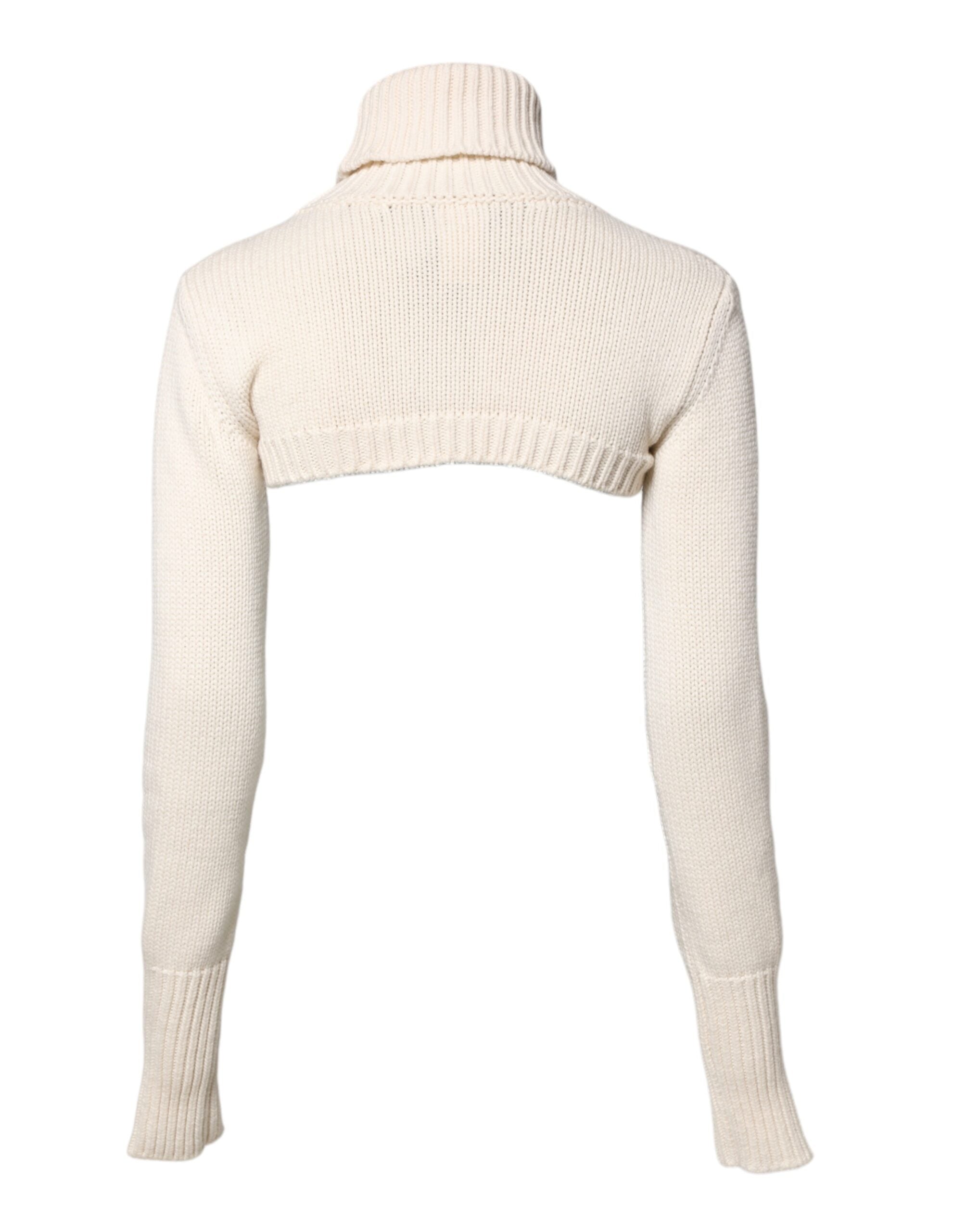 Ivory Cashmere Turtleneck Cropped Top Sweater - ventzia