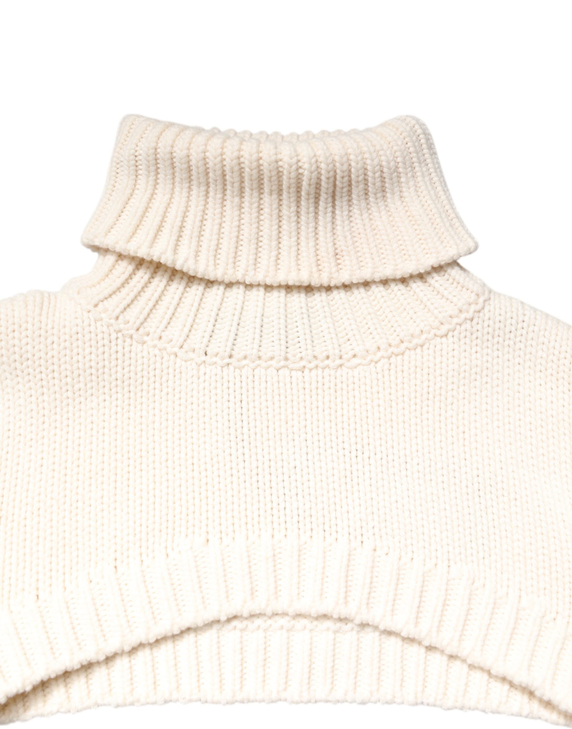 Ivory Cashmere Turtleneck Cropped Top Sweater - ventzia