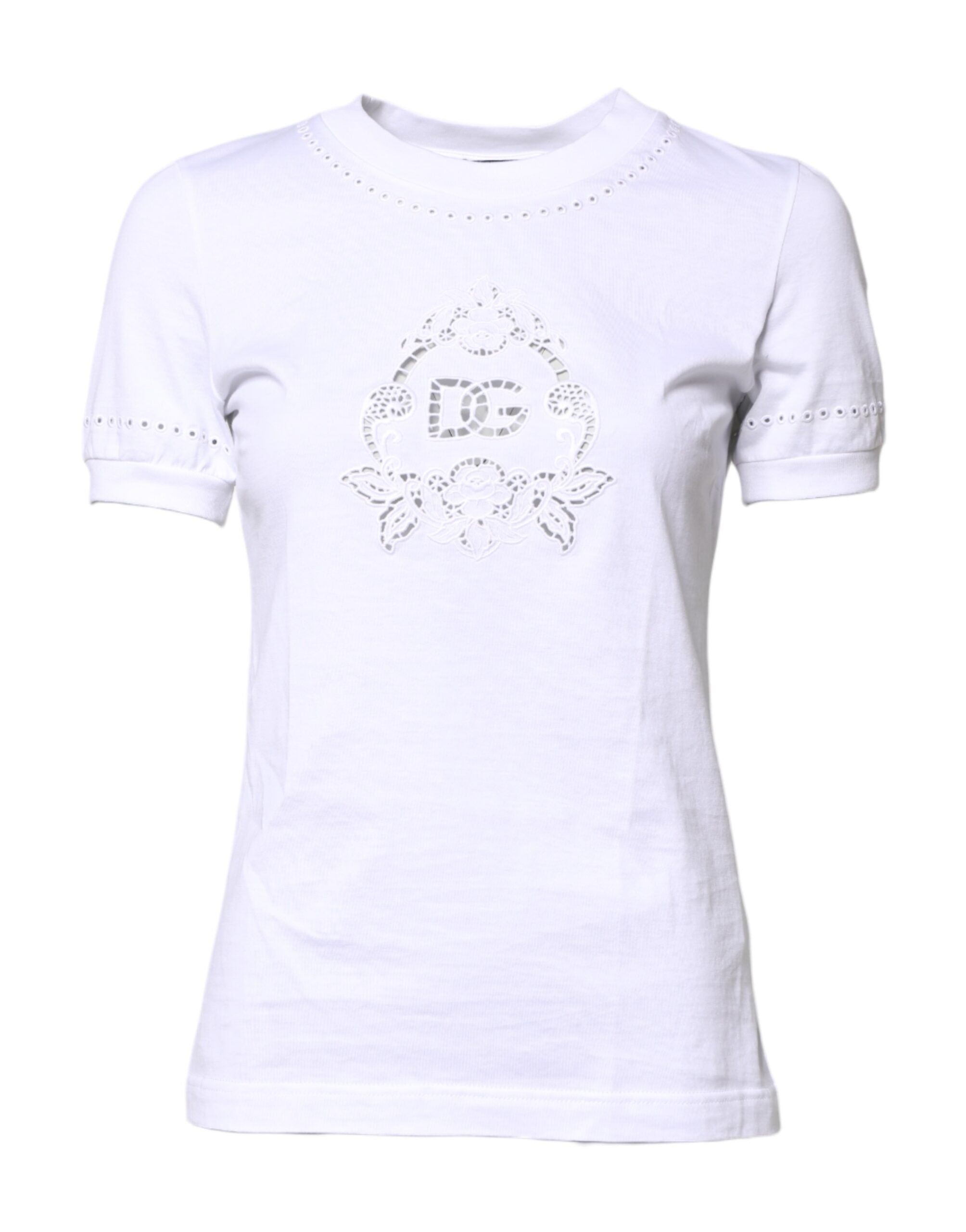 White Cotton Floral Logo Crew Neck T-shirt - ventzia