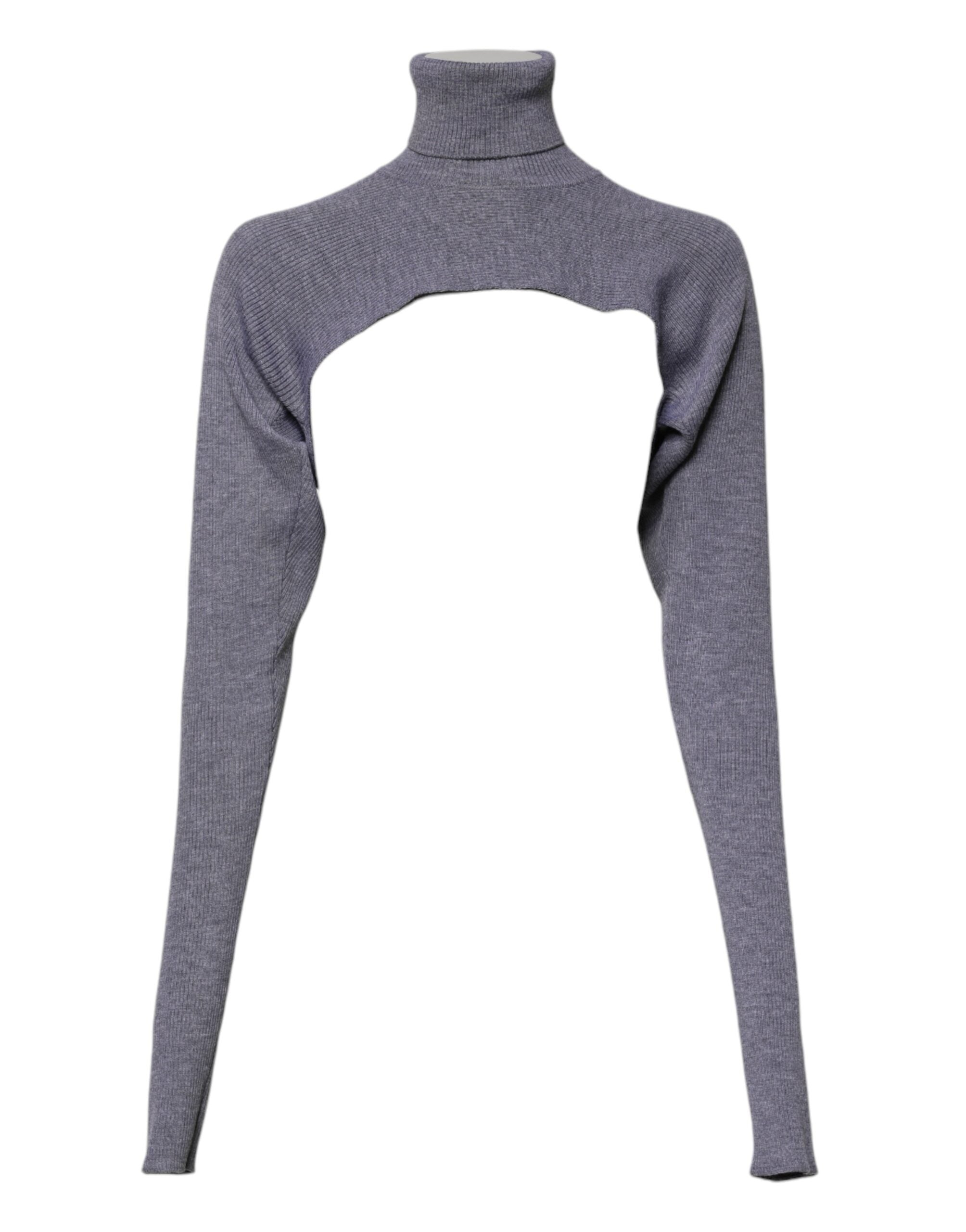 Gray Wool Knit Turtleneck Cropped Top Sweater - ventzia