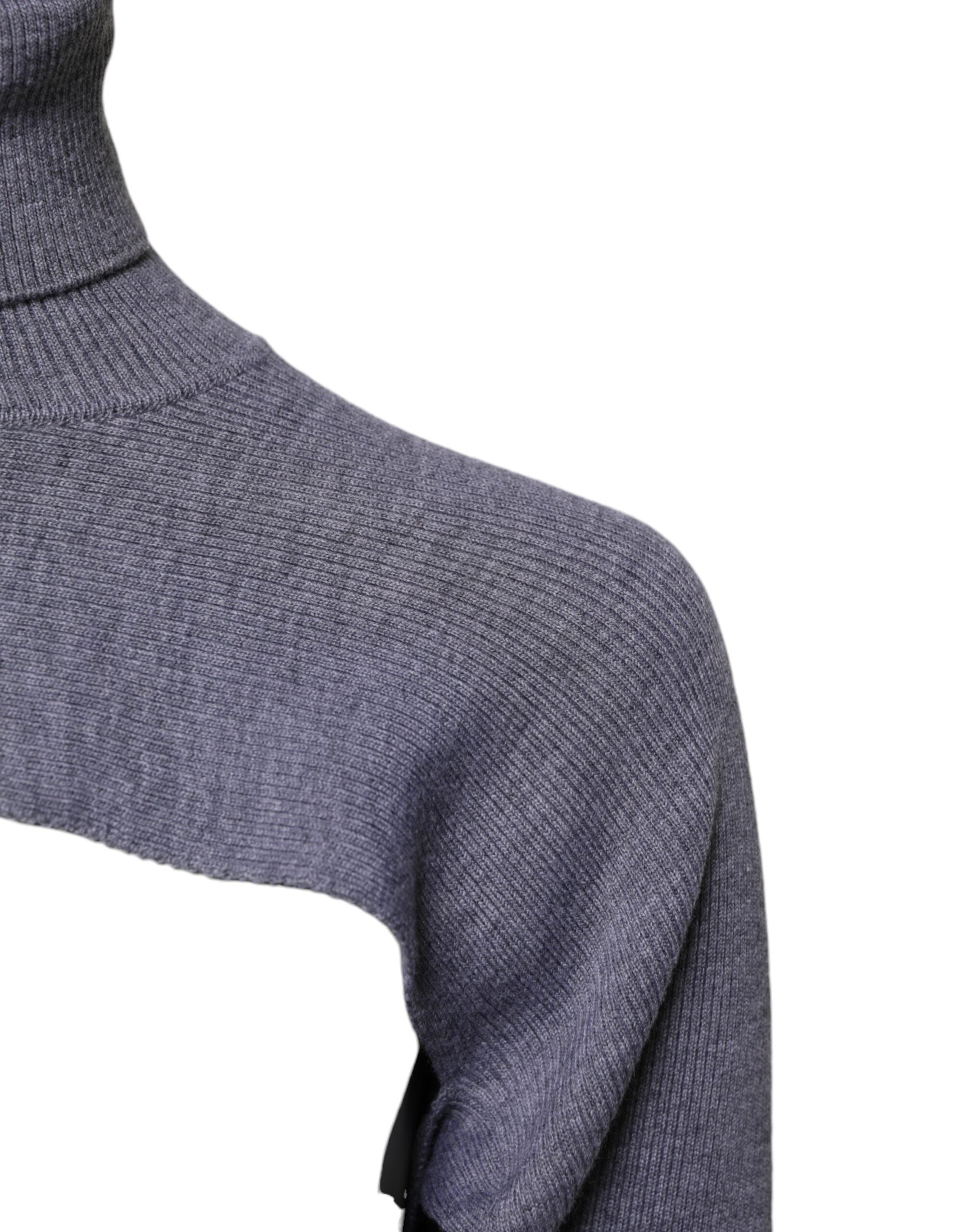Gray Wool Knit Turtleneck Cropped Top Sweater - ventzia