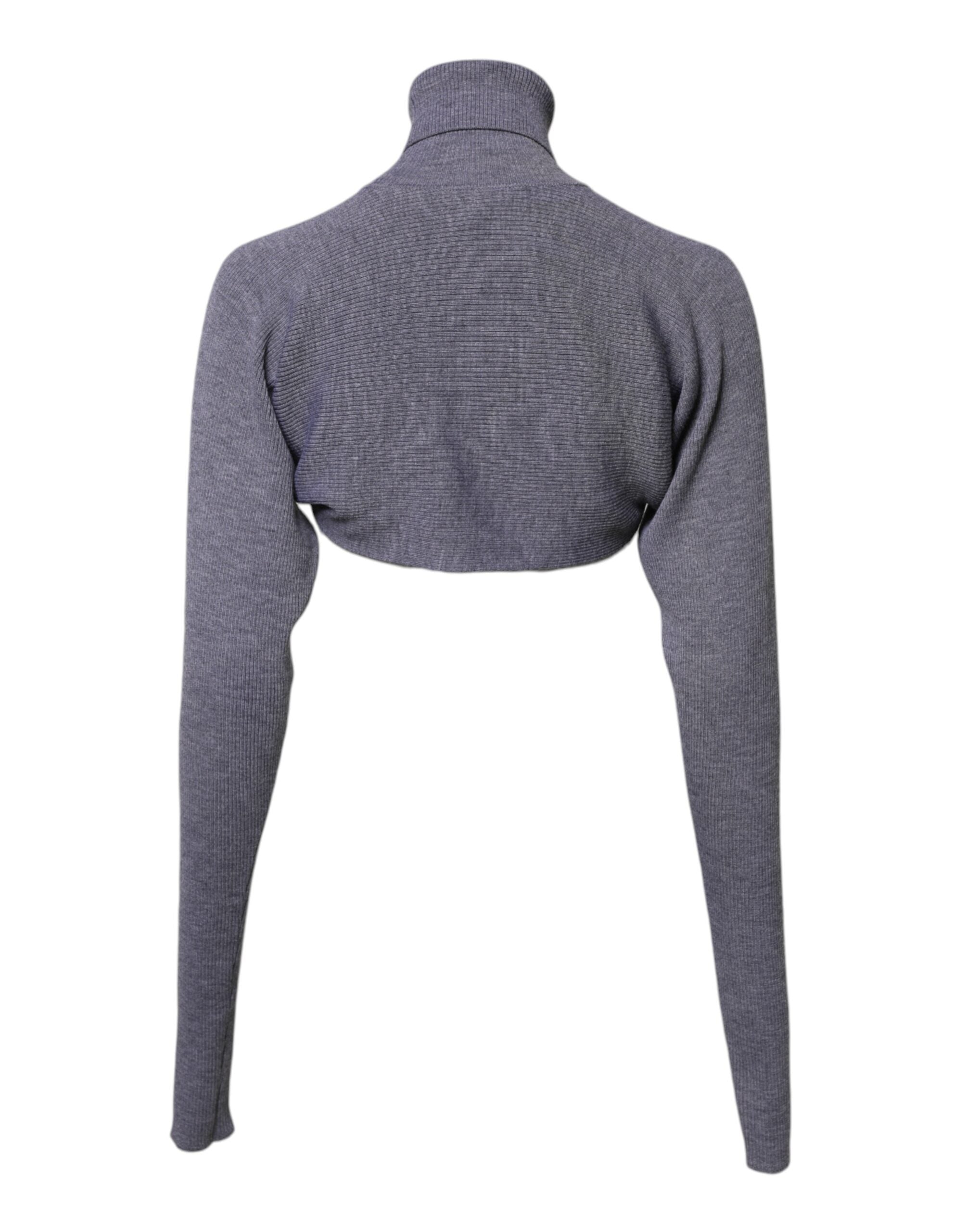 Gray Wool Knit Turtleneck Cropped Top Sweater - ventzia