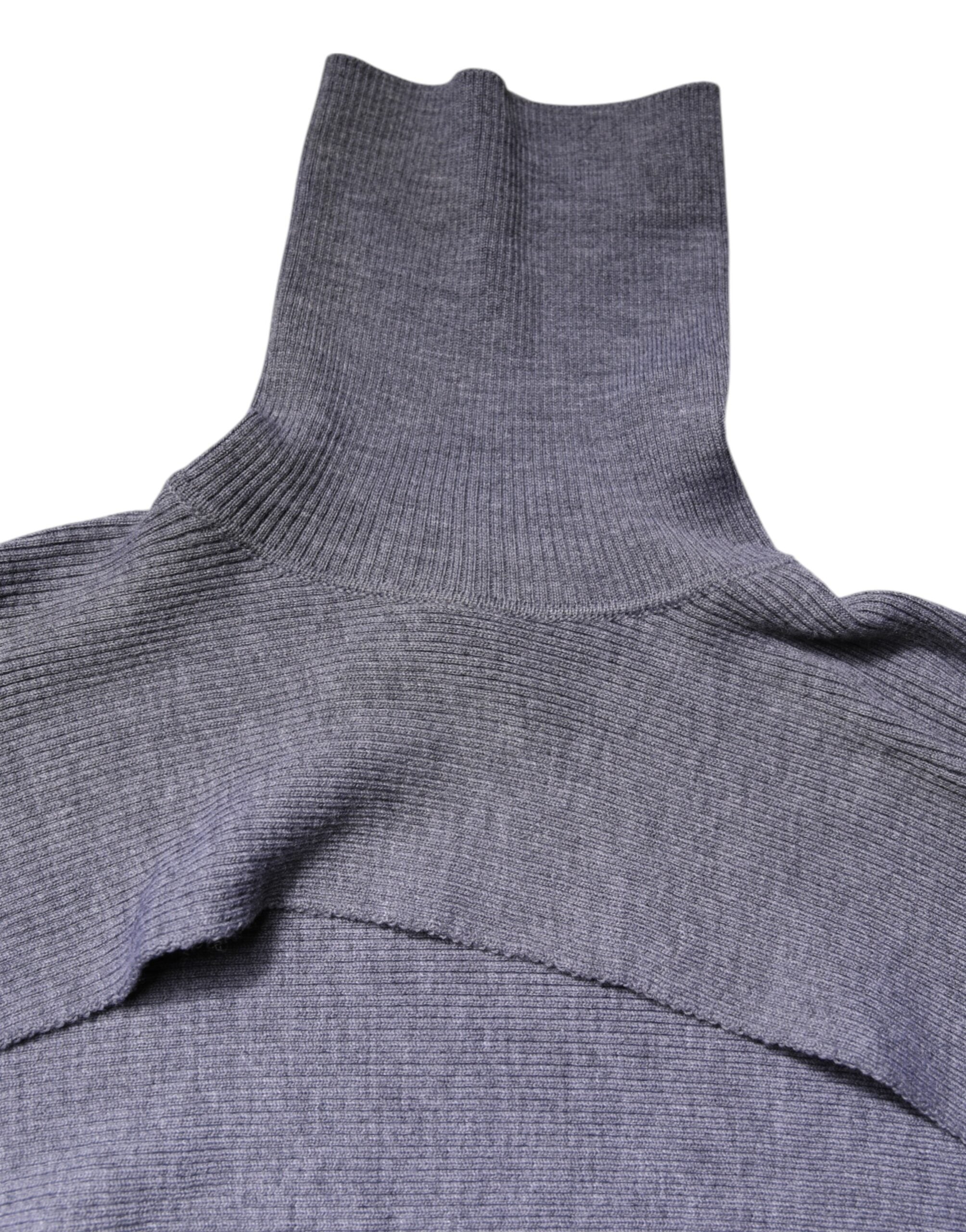 Gray Wool Knit Turtleneck Cropped Top Sweater - ventzia