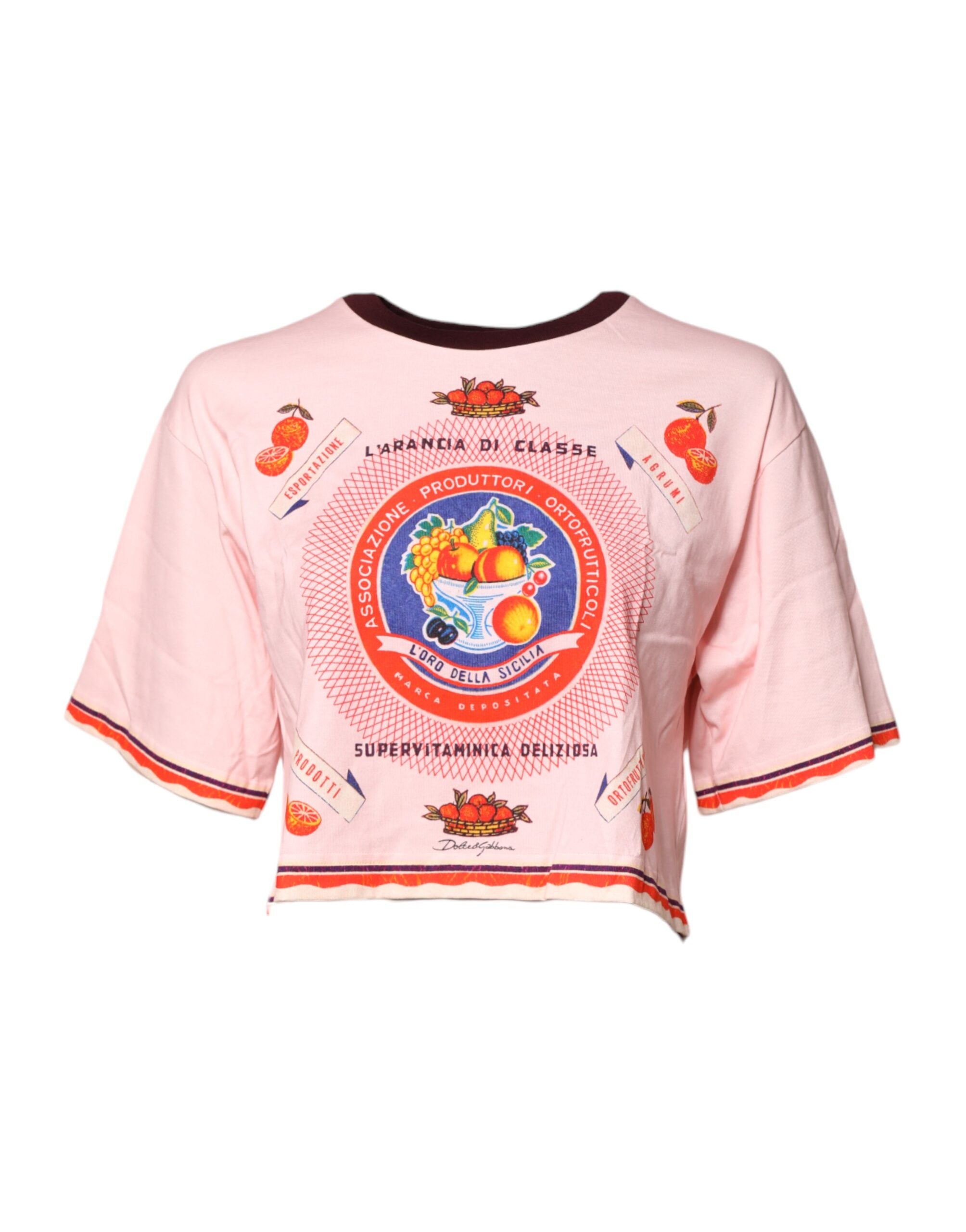 Pink Print Cotton Short Sleeves Cropped Top - ventzia