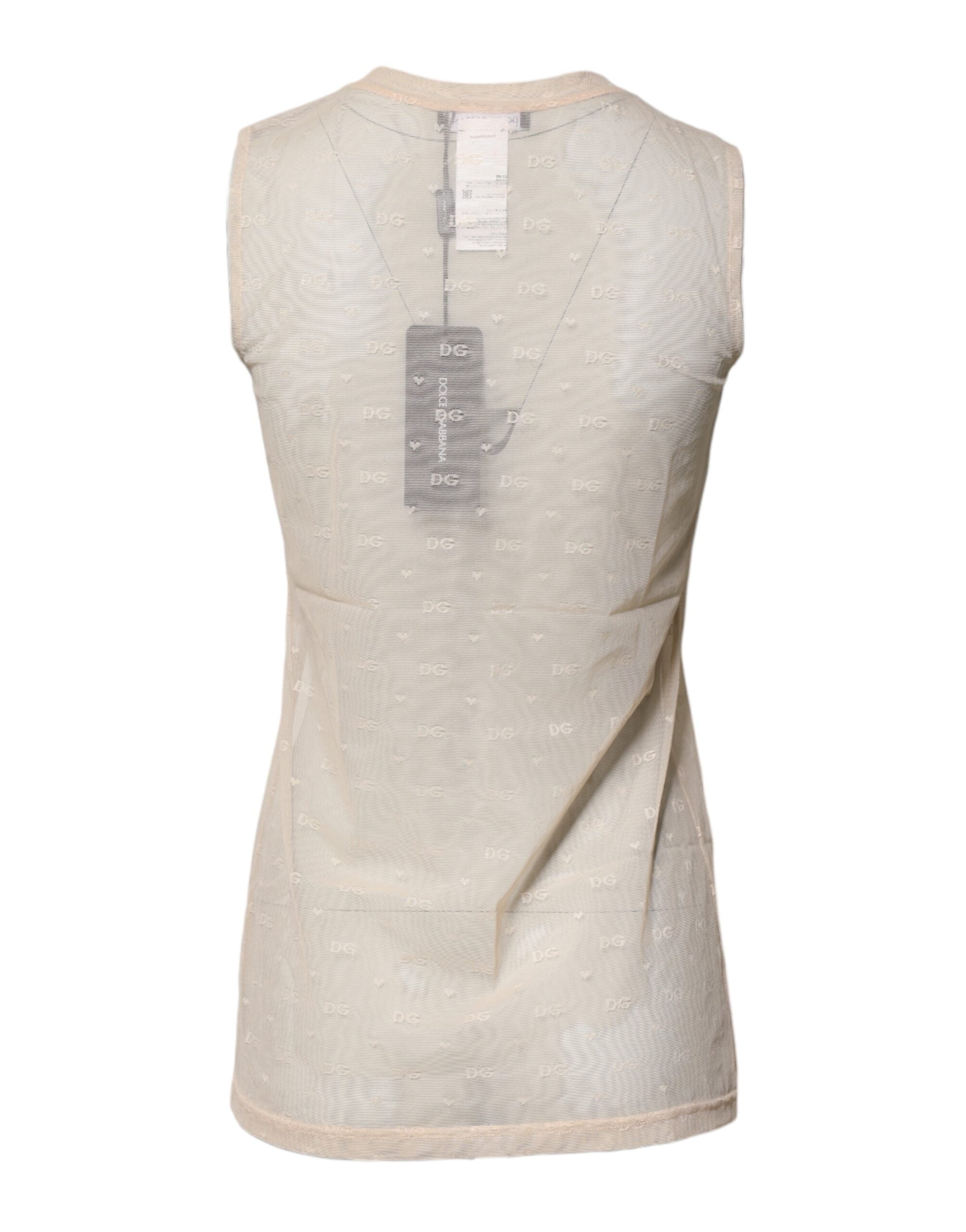 Ivory Nylon Logo See Through Sleeveless Tank Top - ventzia