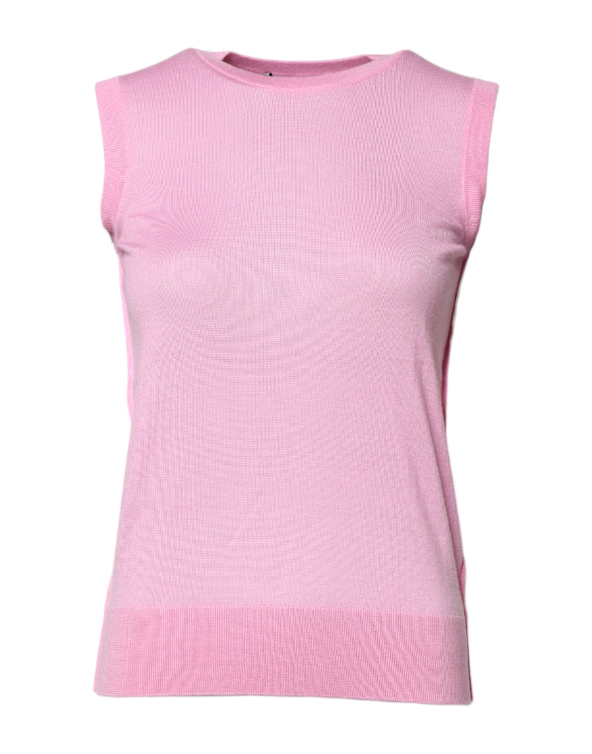 Pink Cashmere Round Neck Sleeveless Tank Top - ventzia