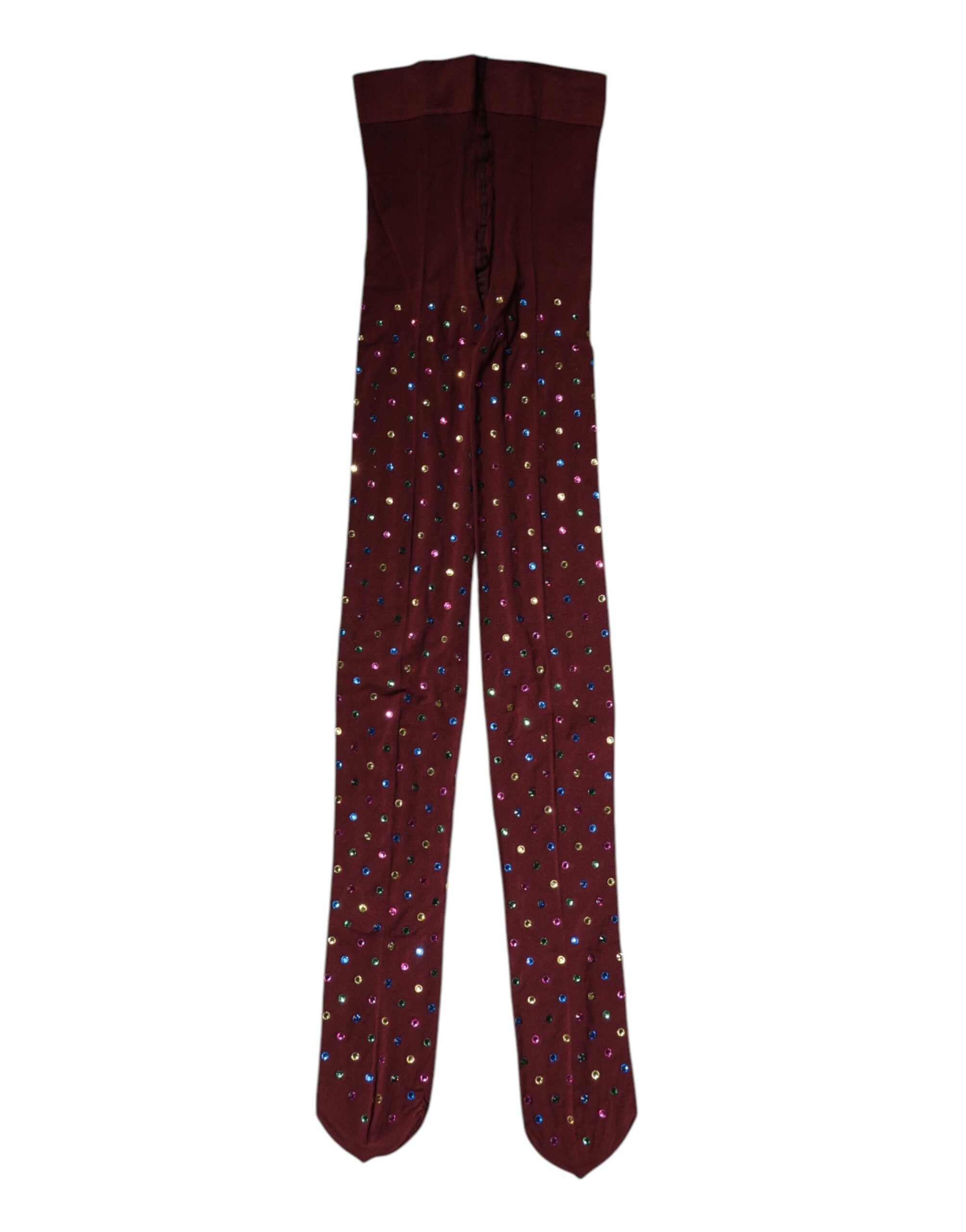 Maroon Nylon Crystal Embellished Pantyhose Tights - ventzia