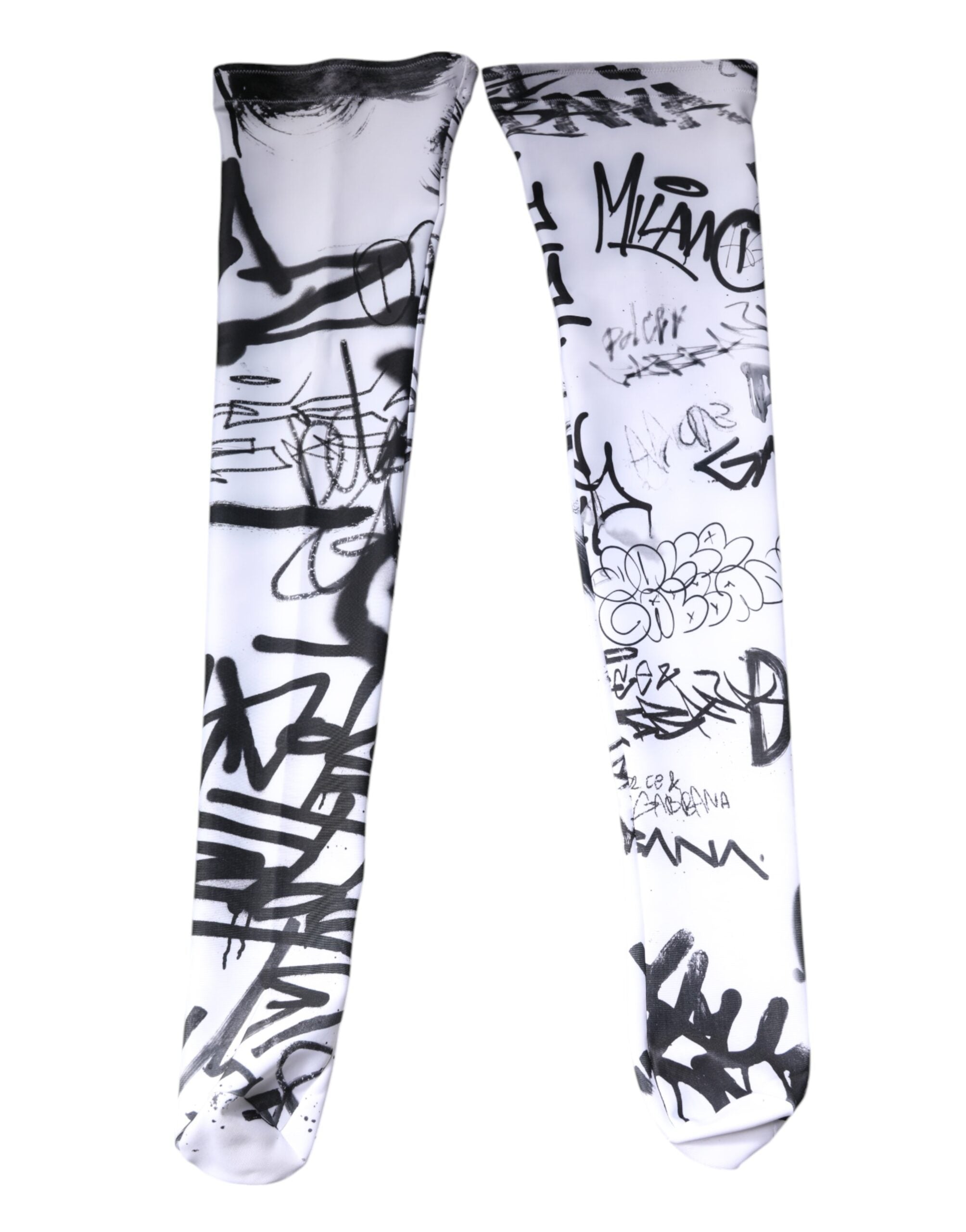 White Graffiti Cotton Over Calf Stockings Socks - ventzia