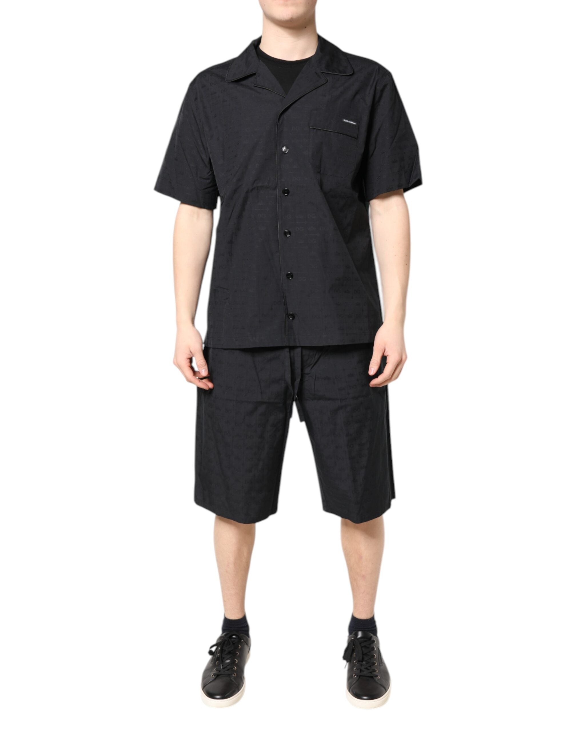 Black Cotton Men Pajama Set Sleepwear - ventzia