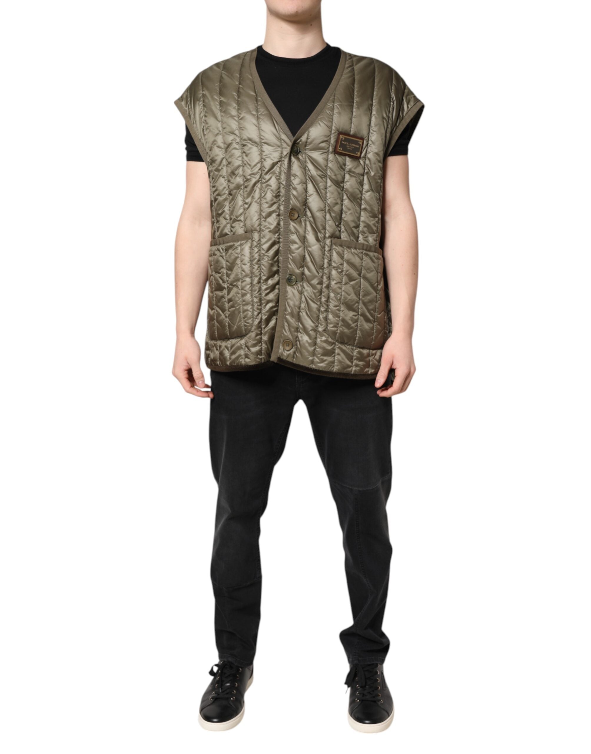 Brown Logo Plaque Quilted Vest Jacket - ventzia