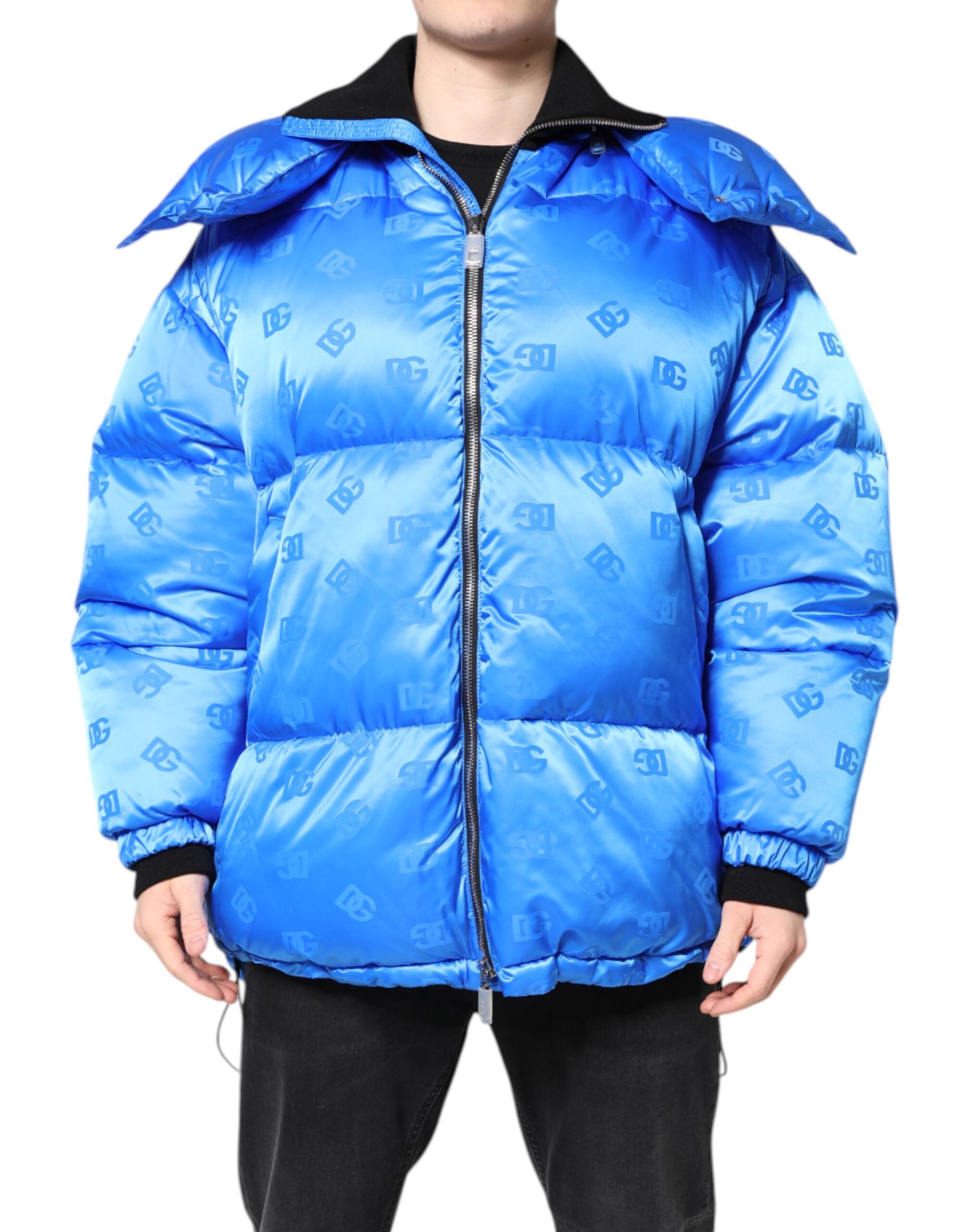 Blue Logo Full Zip Hooded Quilted Jacket - ventzia