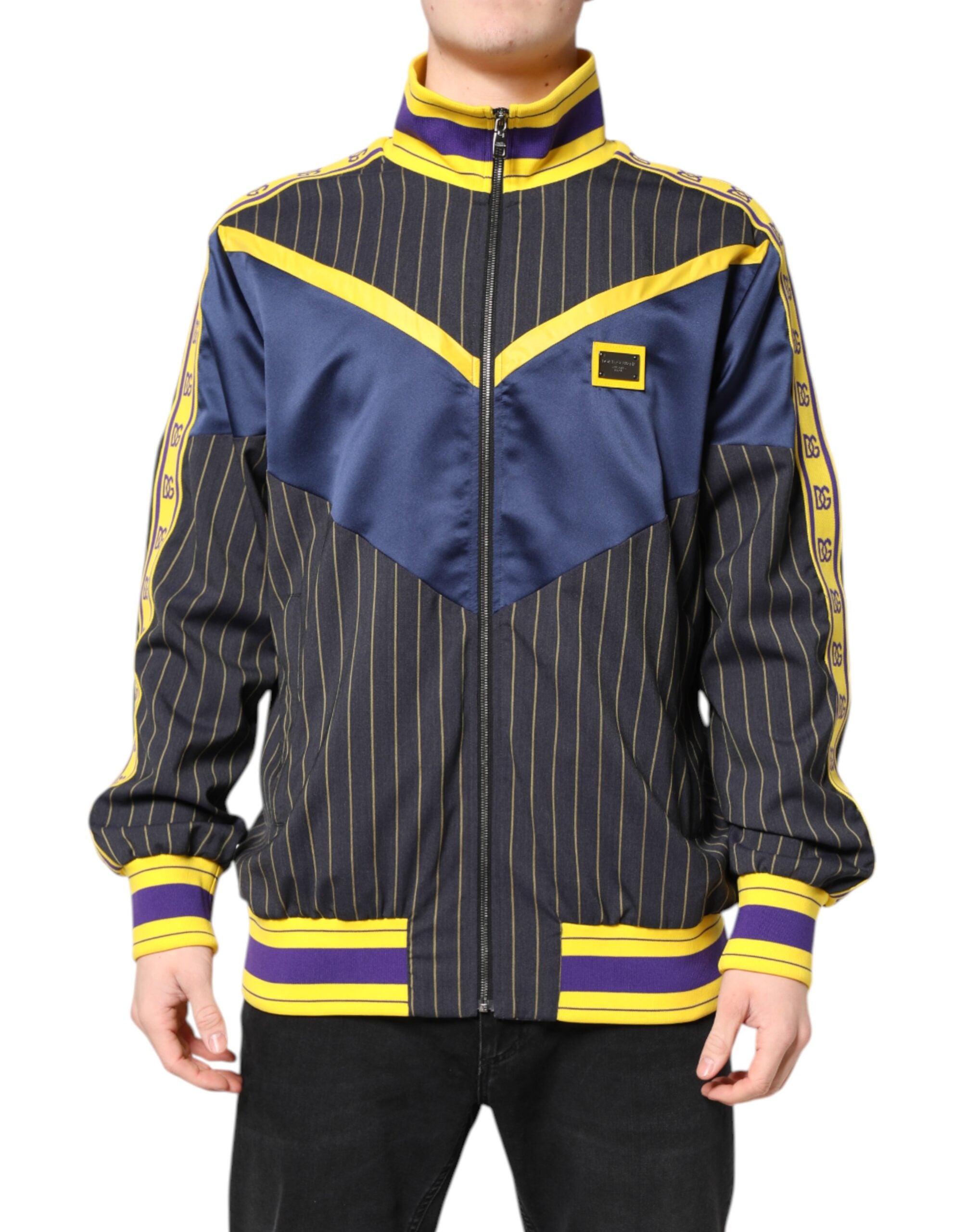 Black Striped Logo Full Zip Bomber Jacket - ventzia