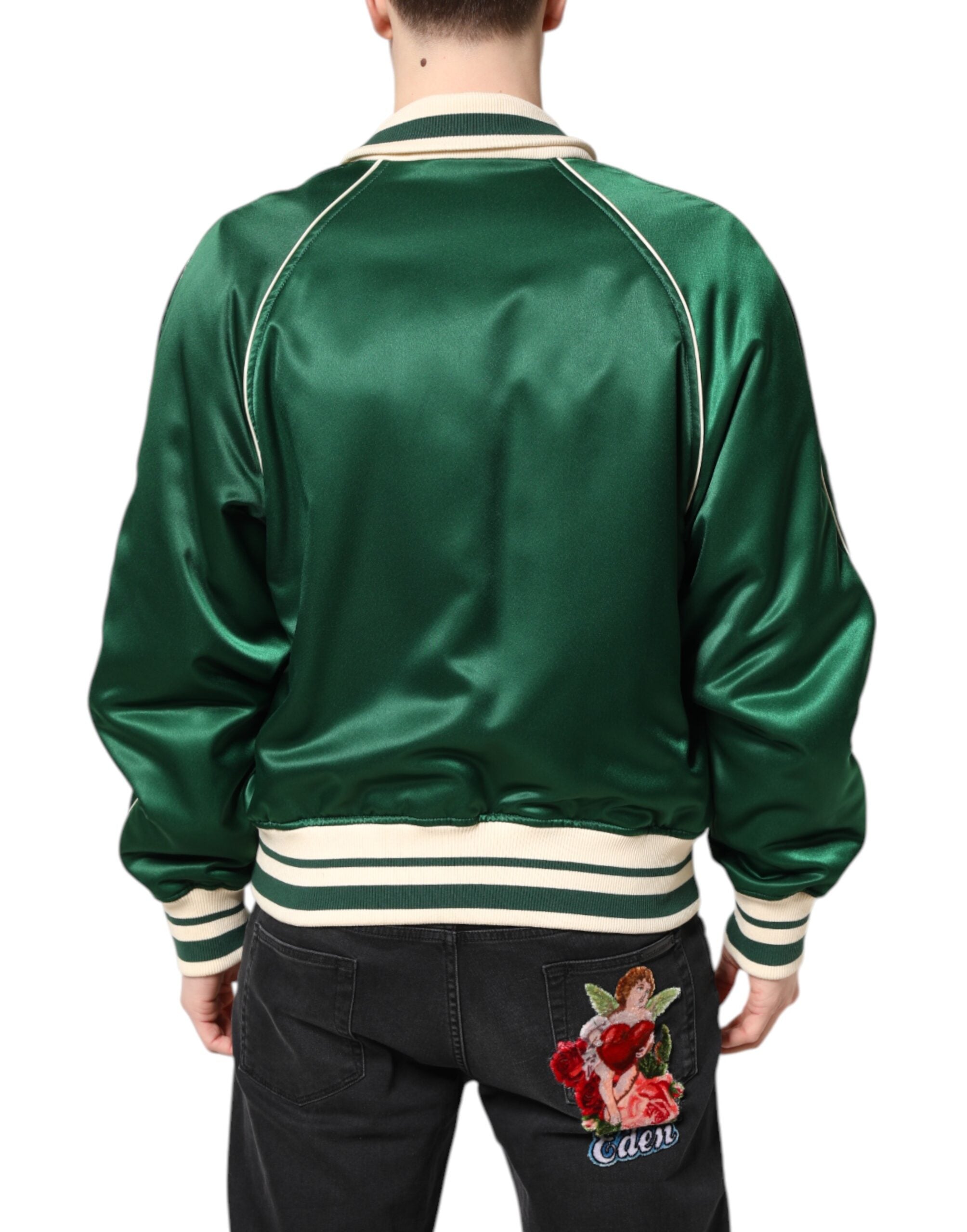 Green Floral DG Logo Full Zip Bomber Jacket - ventzia