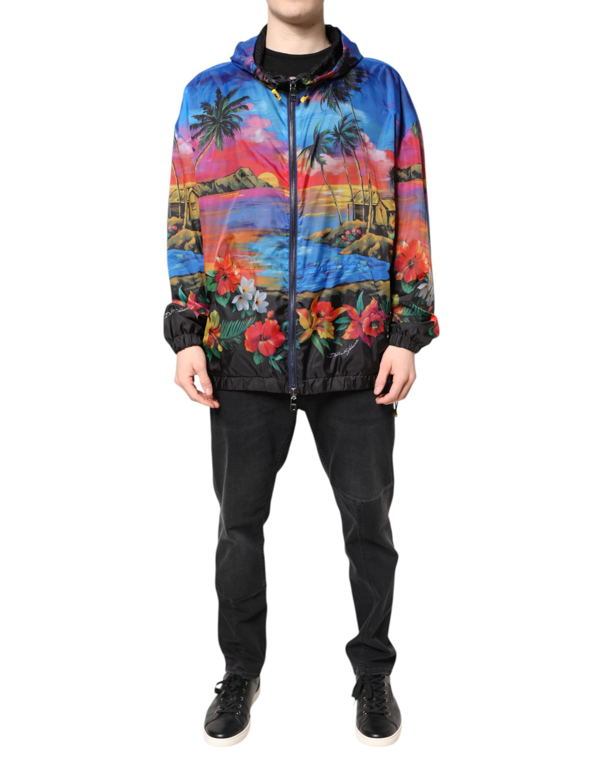 Multicolor Print Hooded Windbreaker Jacket - ventzia
