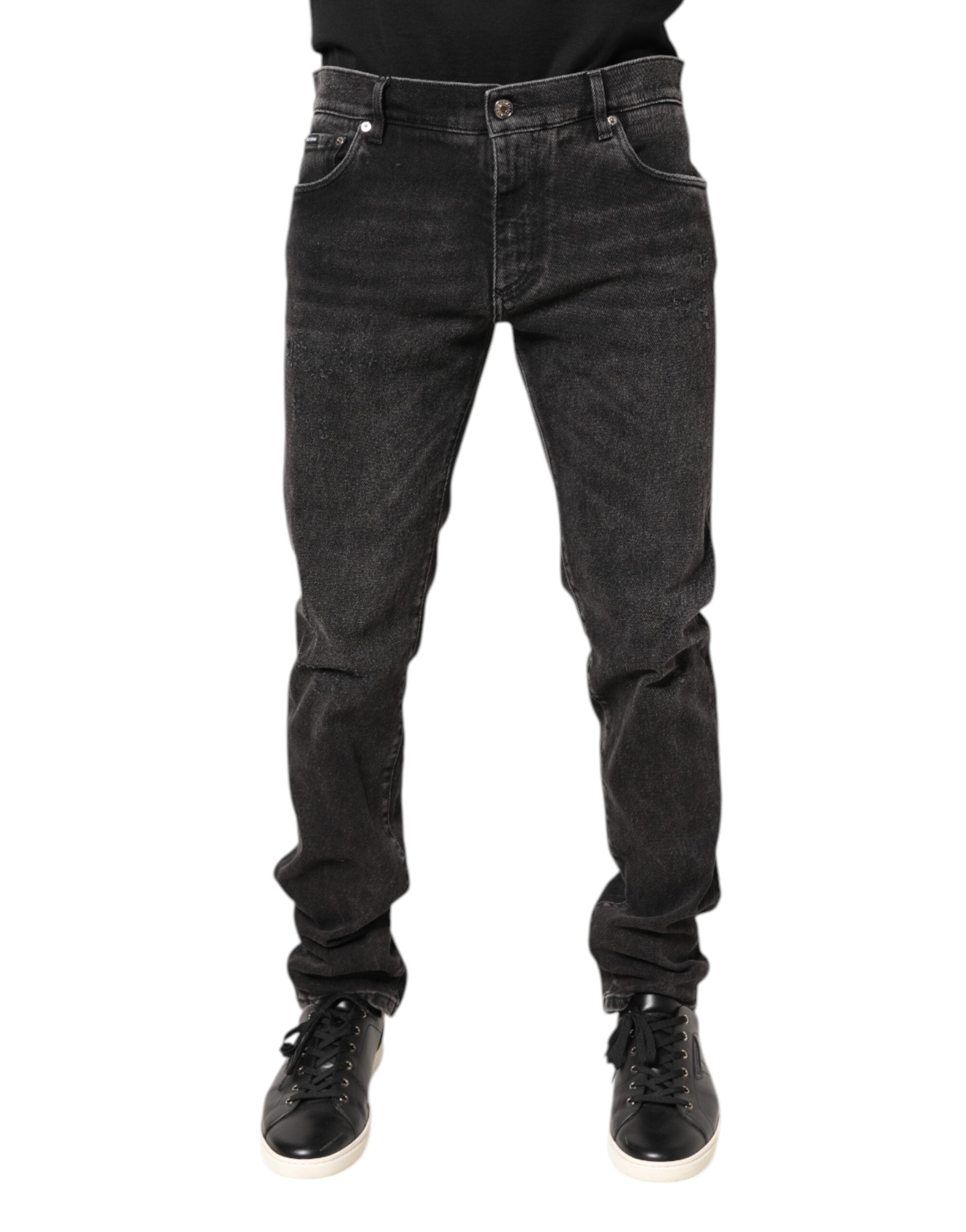 Gray Washed Cotton Skinny Denim Jeans - ventzia