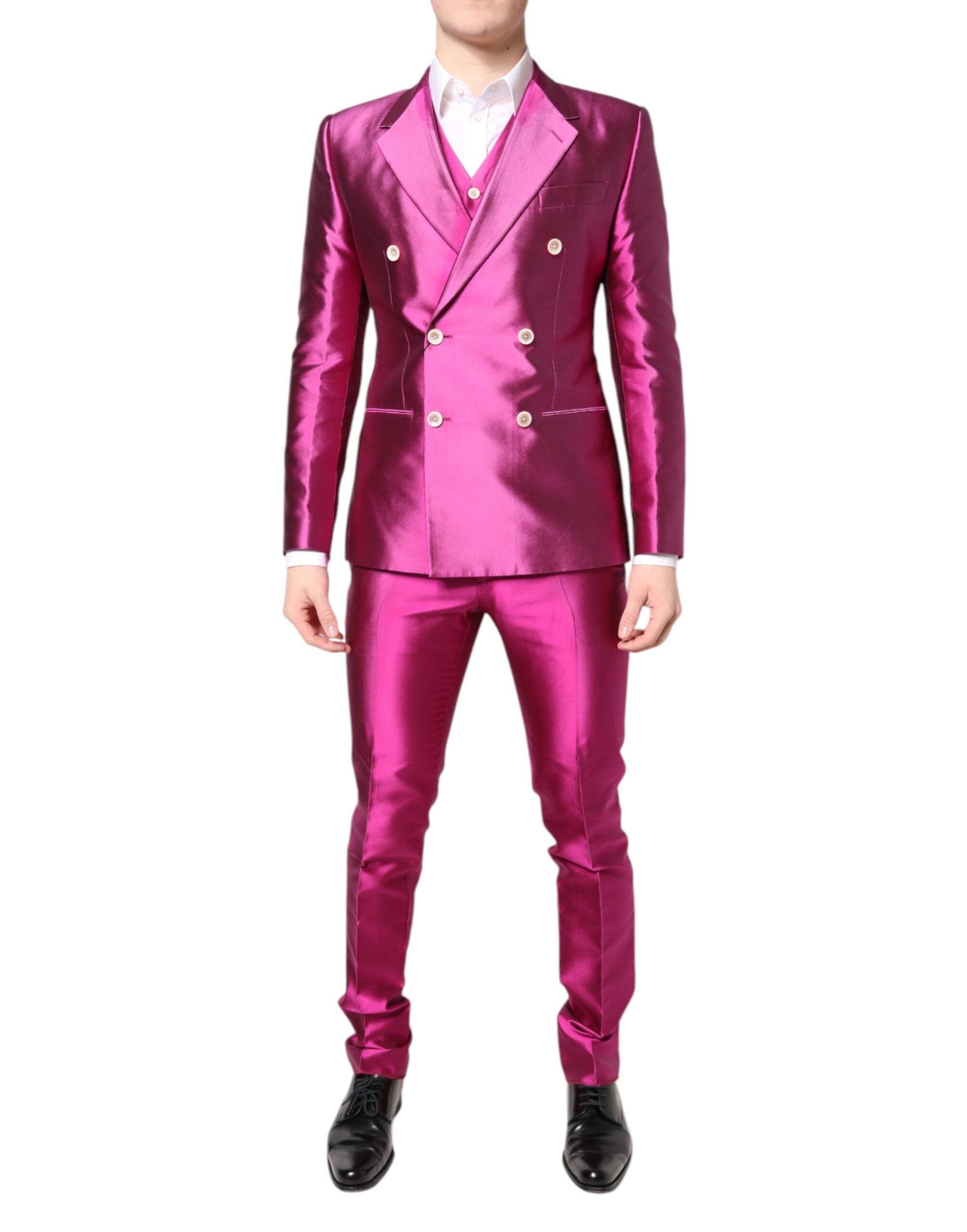 Pink SICILIA Double Breasted 3 Piece Suit - ventzia