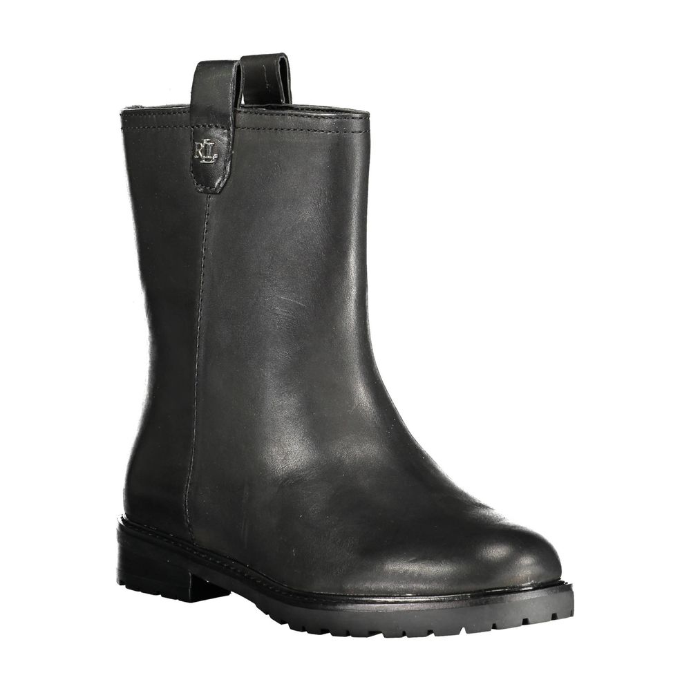 Black Leather Women Ankle Boot