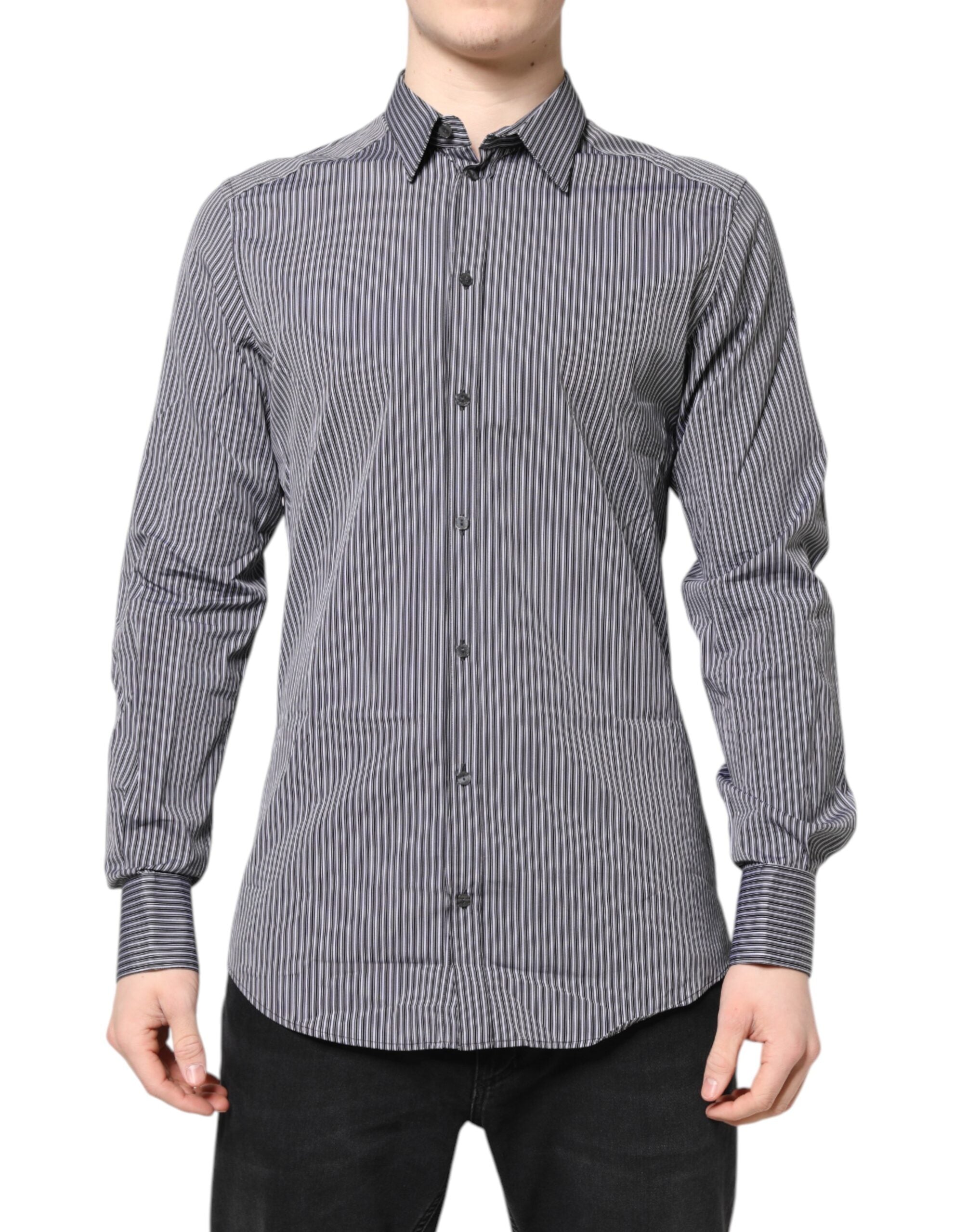 Black White Striped GOLD Formal Dress Shirt - ventzia