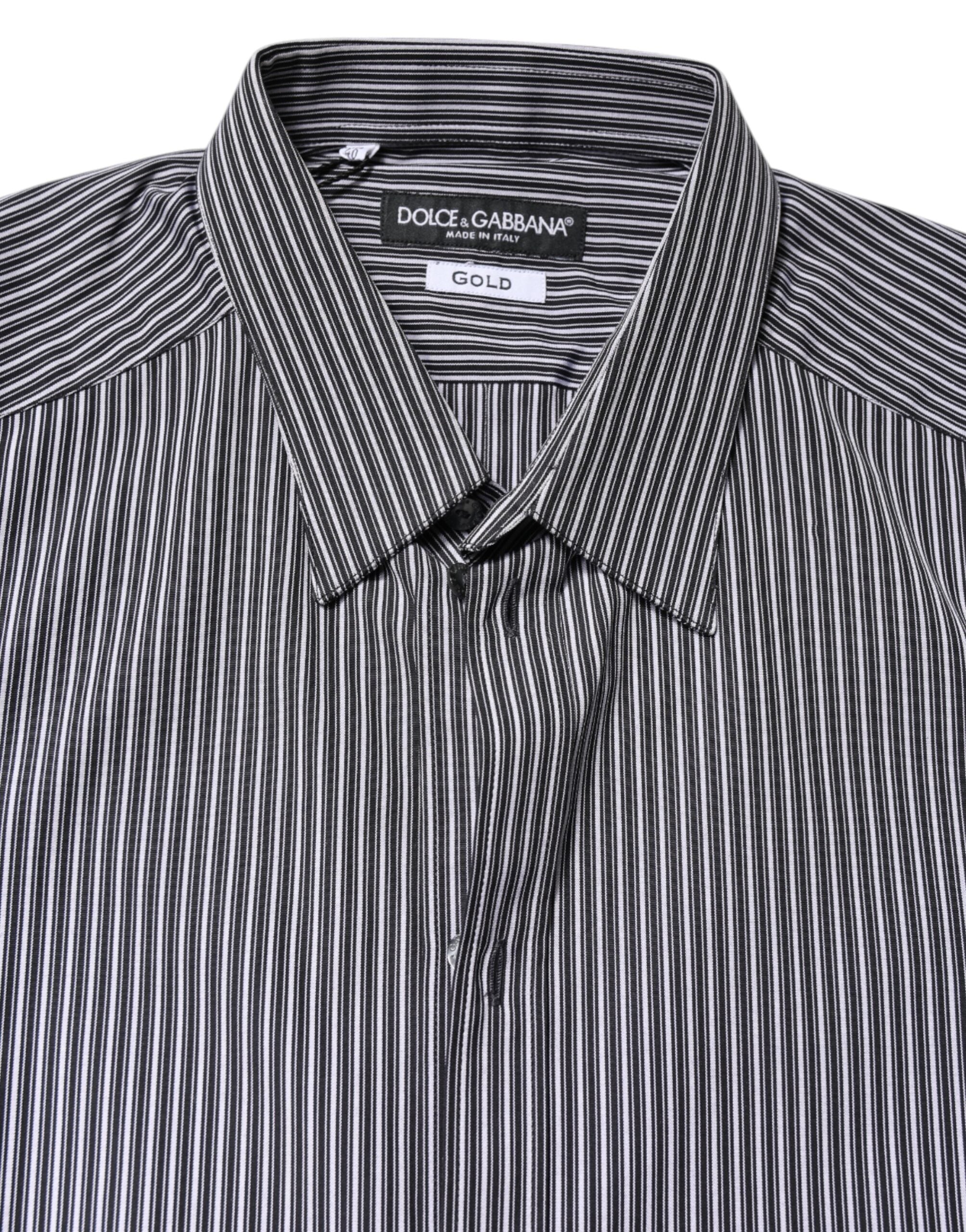Black White Striped GOLD Formal Dress Shirt - ventzia