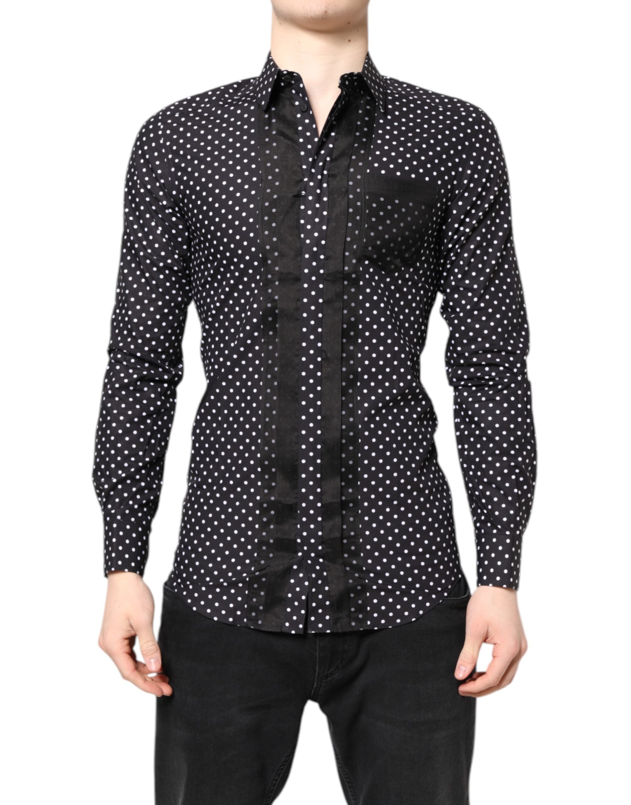 Black Polka Dot Long Sleeves Gold Formal Shirt - ventzia