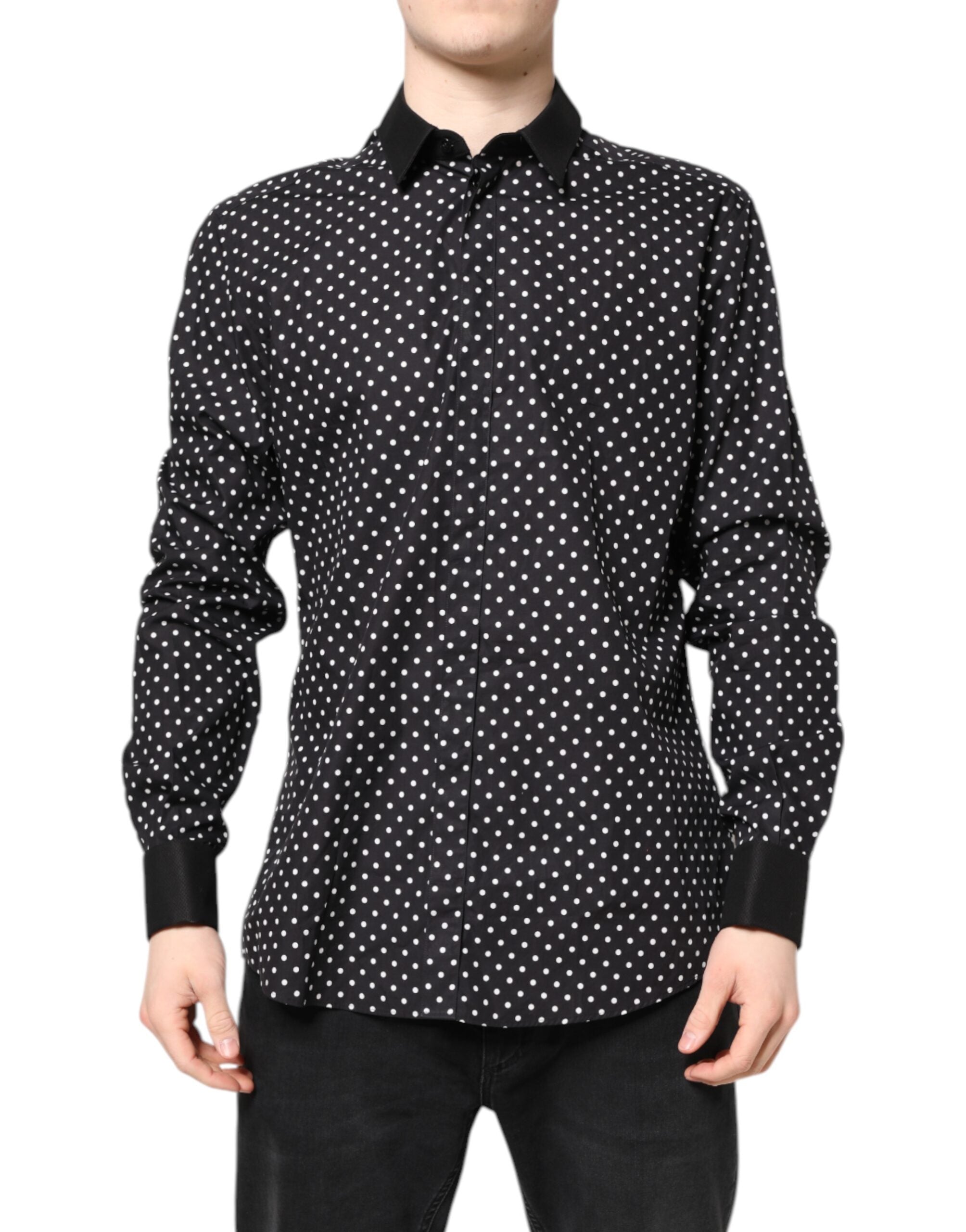 Black Polka Dot Cotton Formal Dress Shirt - ventzia
