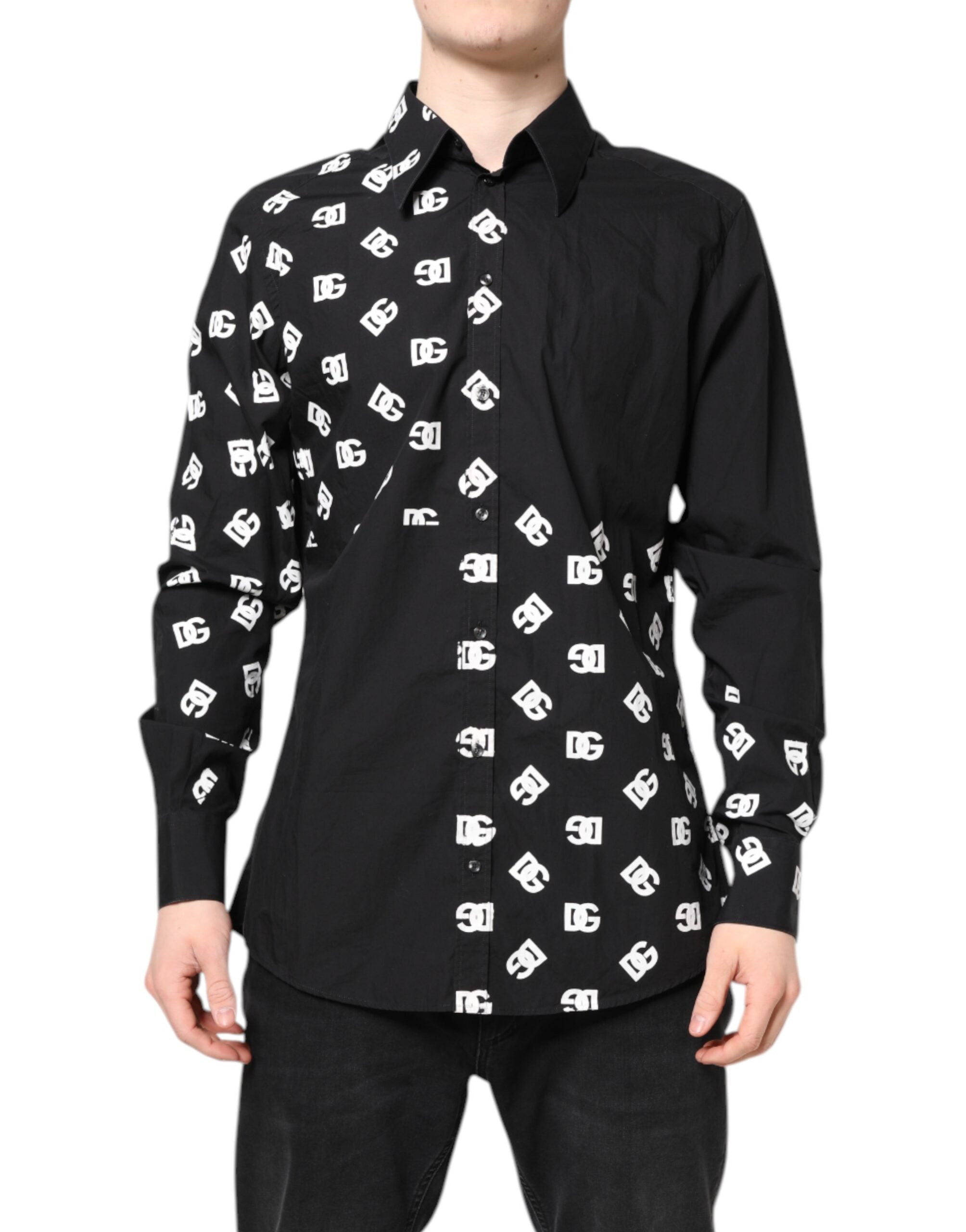 Black DG Logo Cotton MARTINI Dress Shirt - ventzia