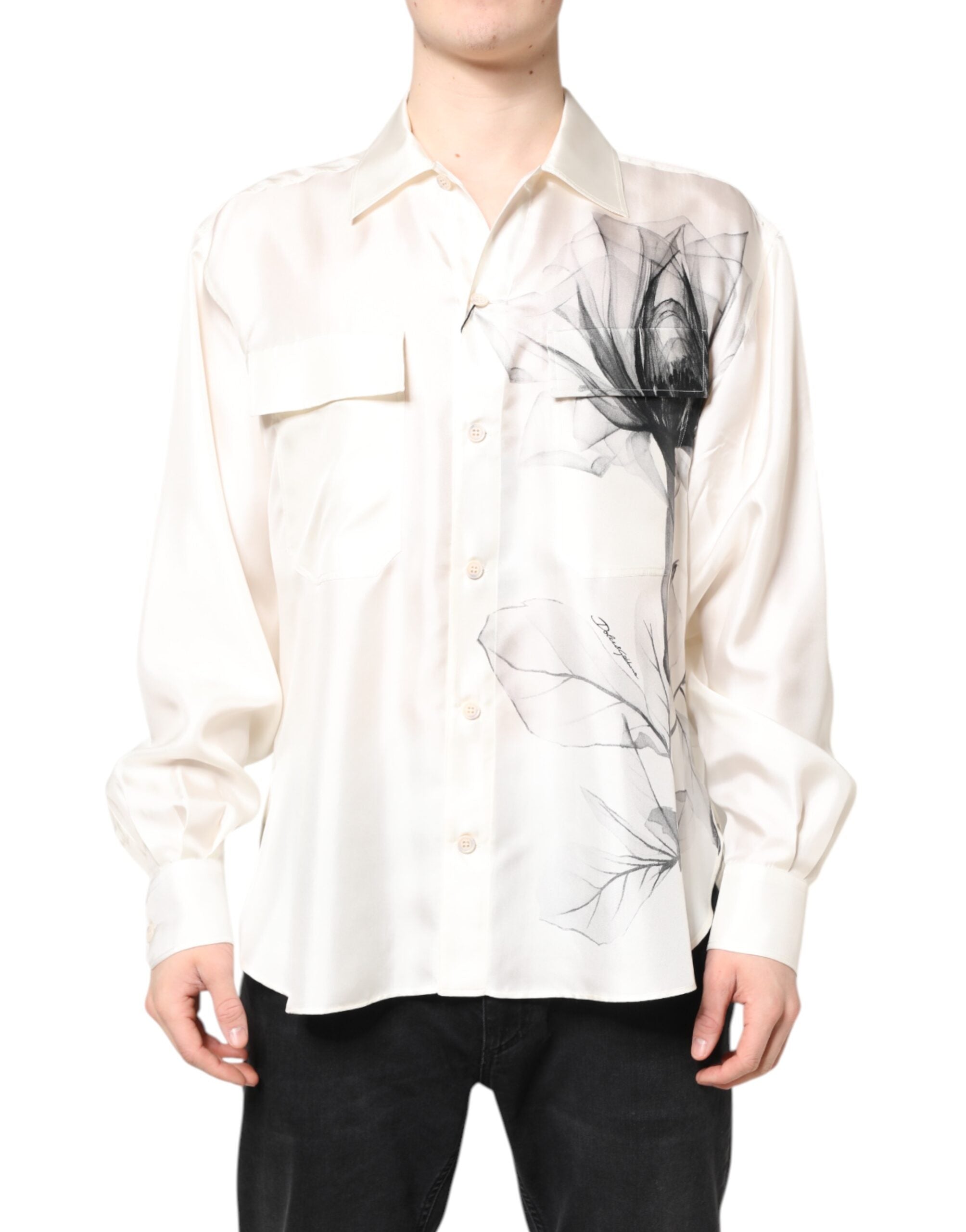 Ivory Silk Long Sleeves Men Casual Shirt - ventzia