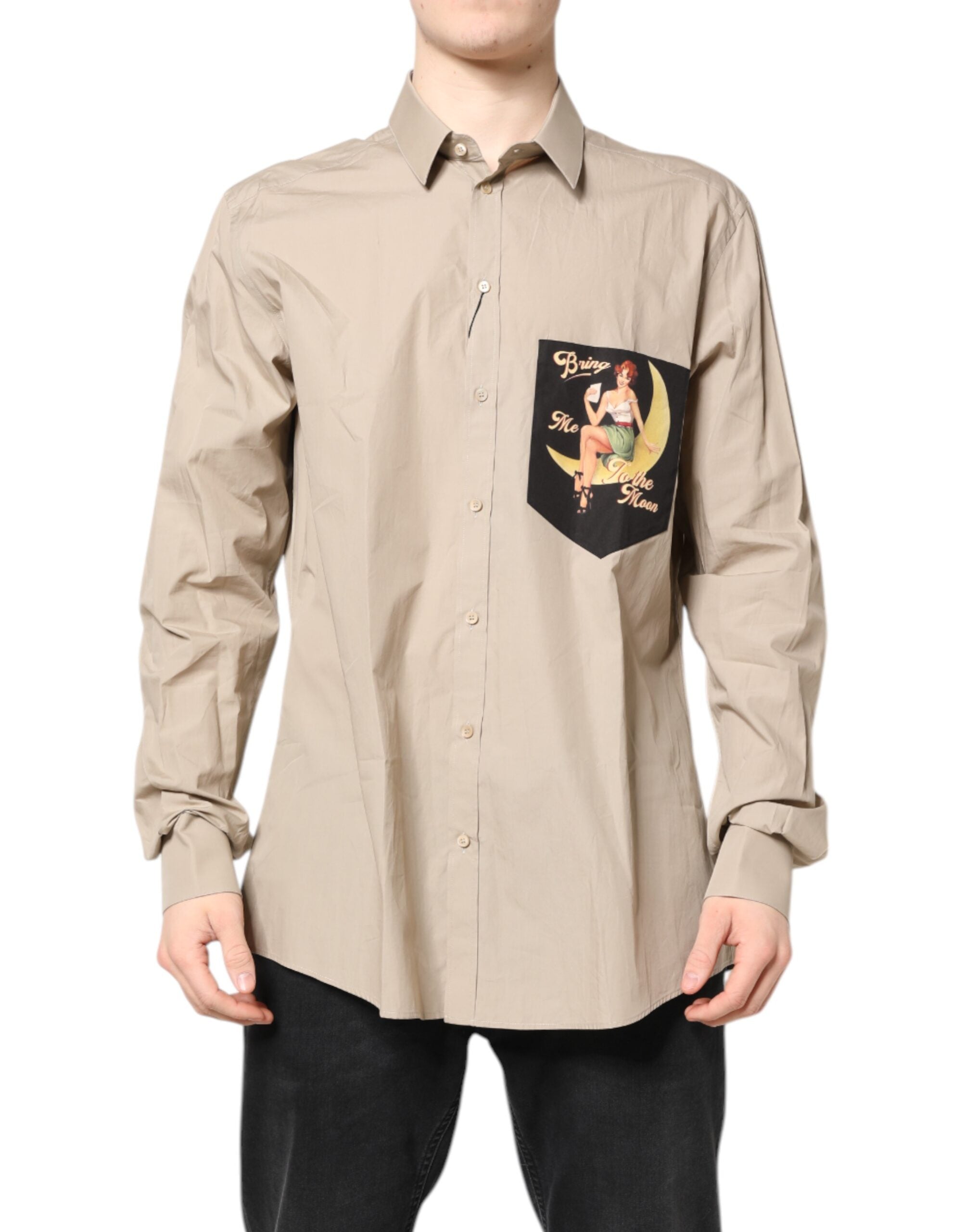 Beige Pin Up Print MARTINI Men Casual Shirt - ventzia