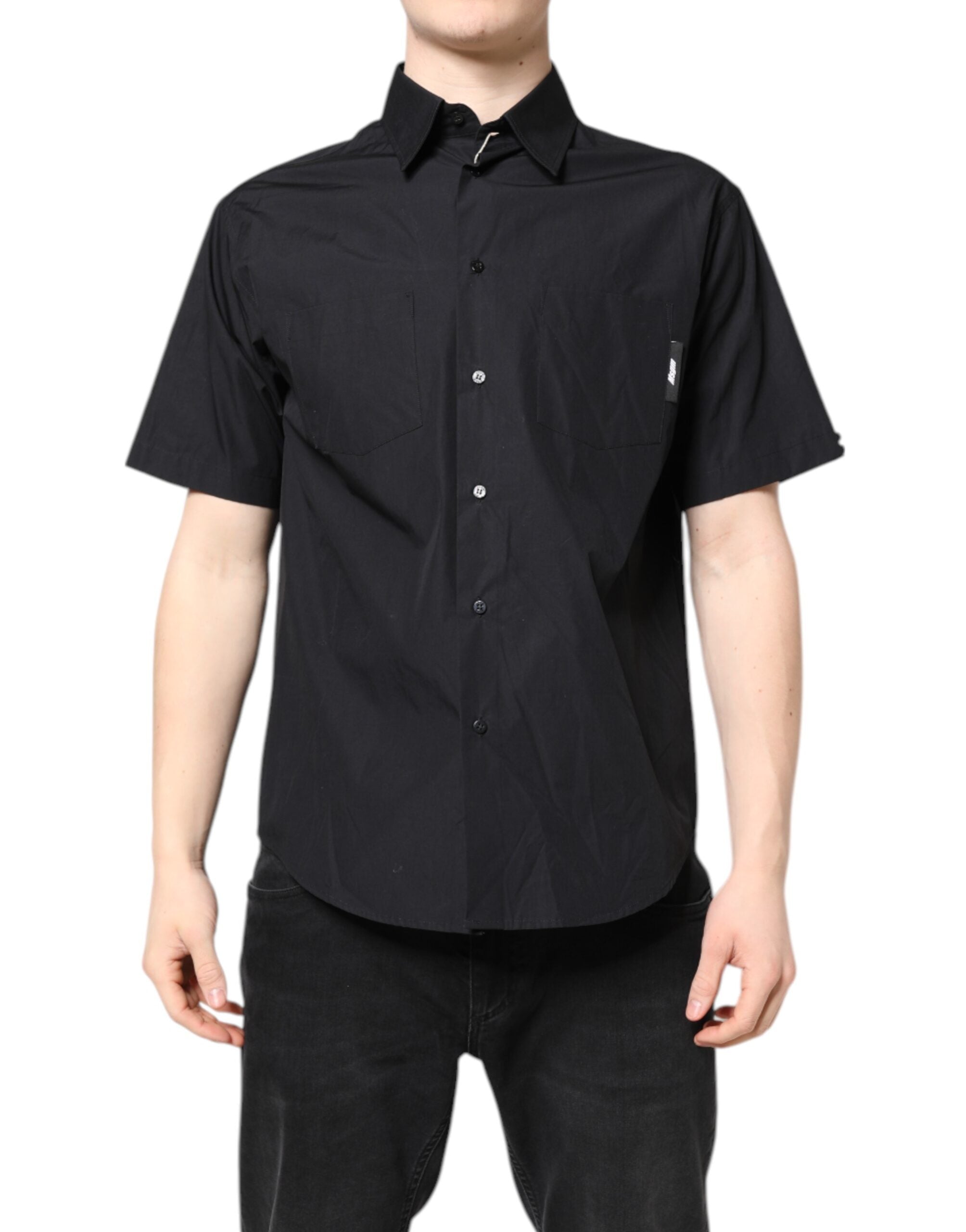 Black Printed Short Sleeves Collared Men Casual Shirt - ventzia