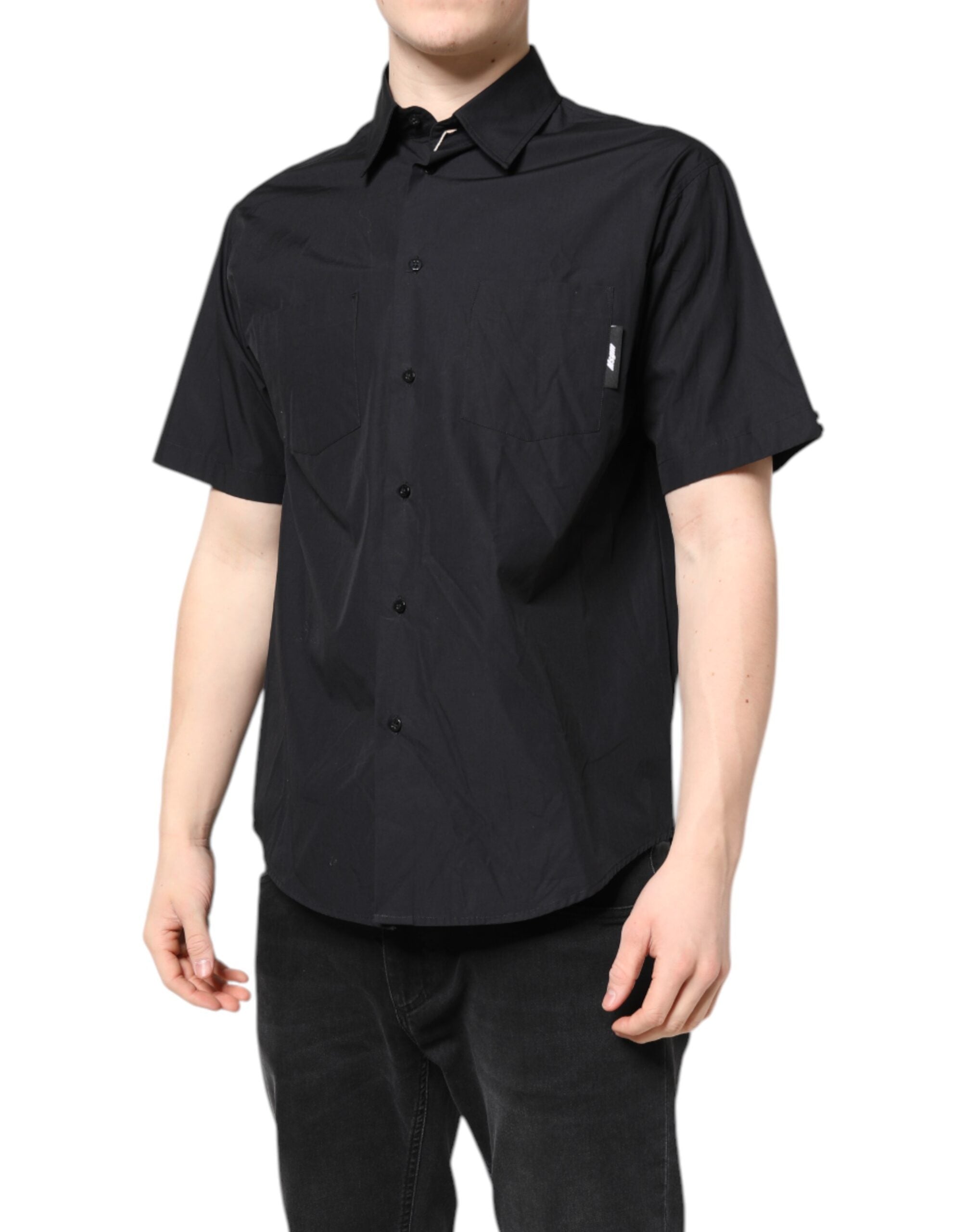 Black Printed Short Sleeves Collared Men Casual Shirt - ventzia