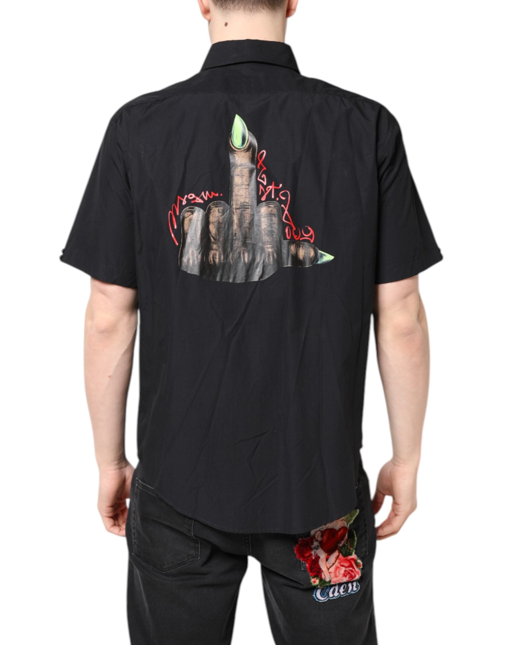 Black Printed Short Sleeves Collared Men Casual Shirt - ventzia