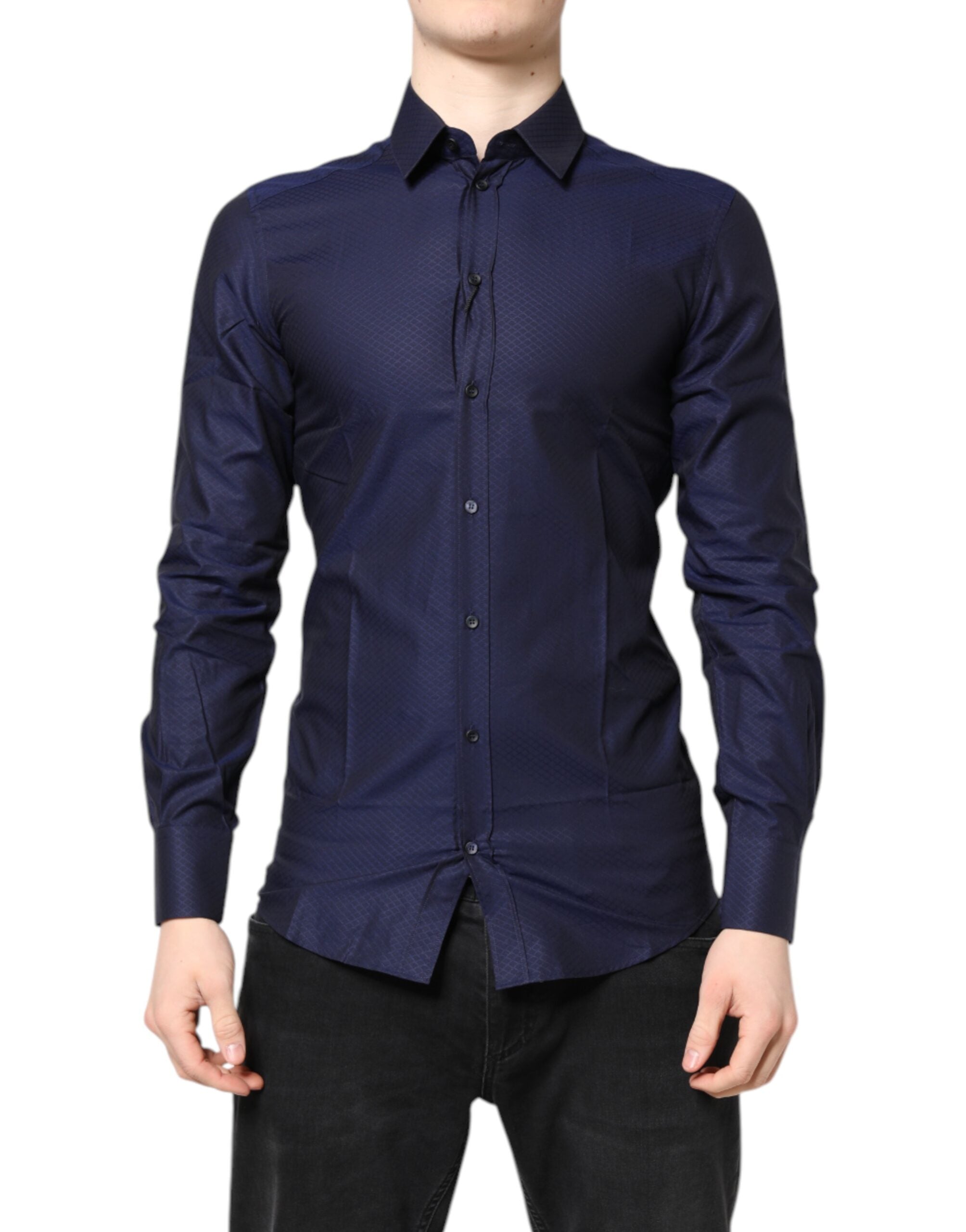 Blue GOLD Cotton Long Sleeves Men Dress Shirt - ventzia