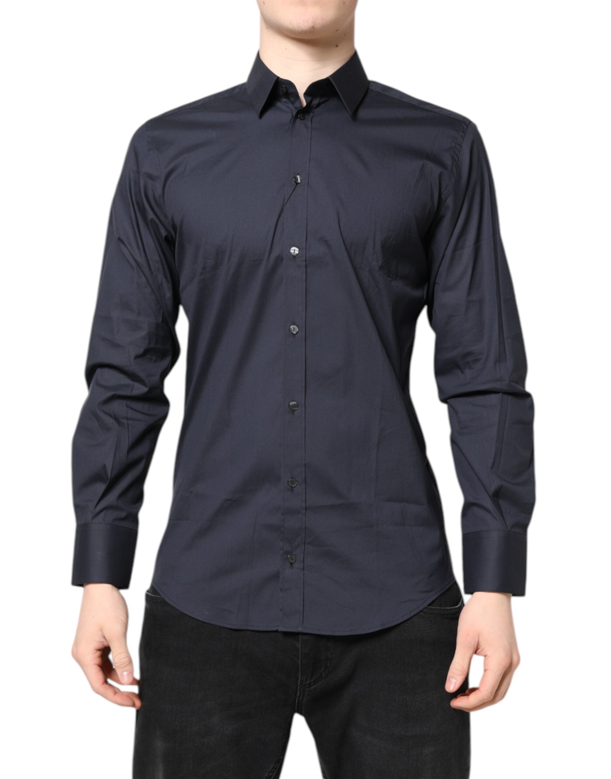 Dark Blue MARTINI Cotton Dress Formal Shirt - ventzia
