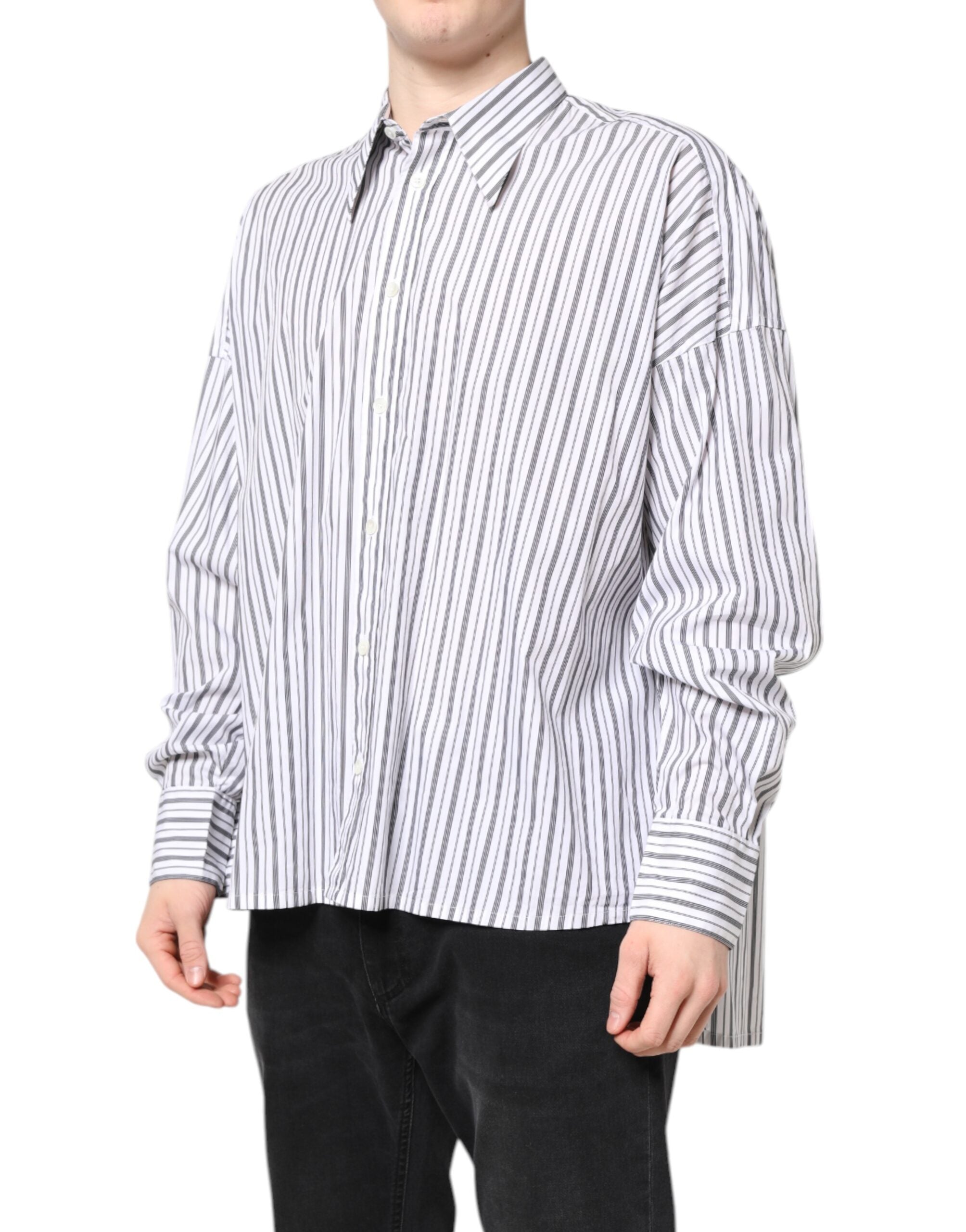White Black Stripe Button Down Casual Shirt - ventzia