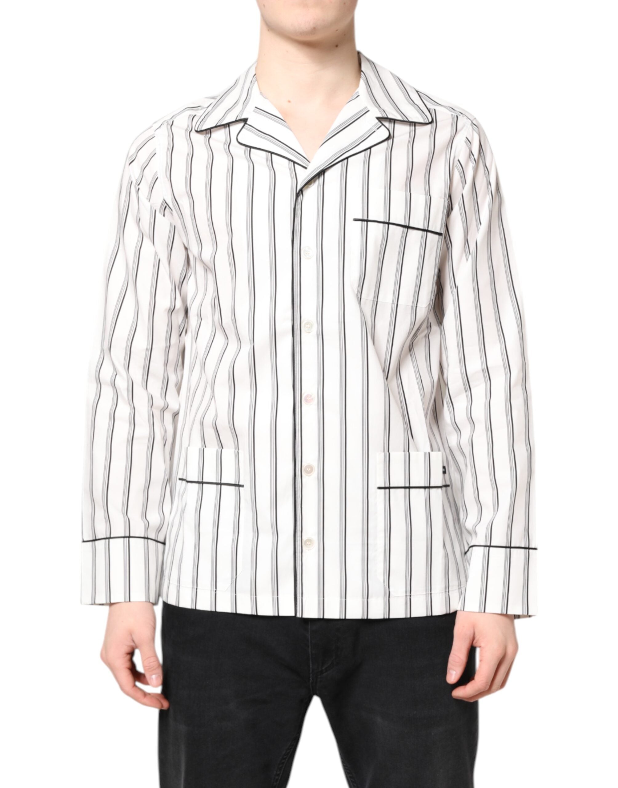 White Stripes Lounge Pajama Sleepwear Shirt - ventzia