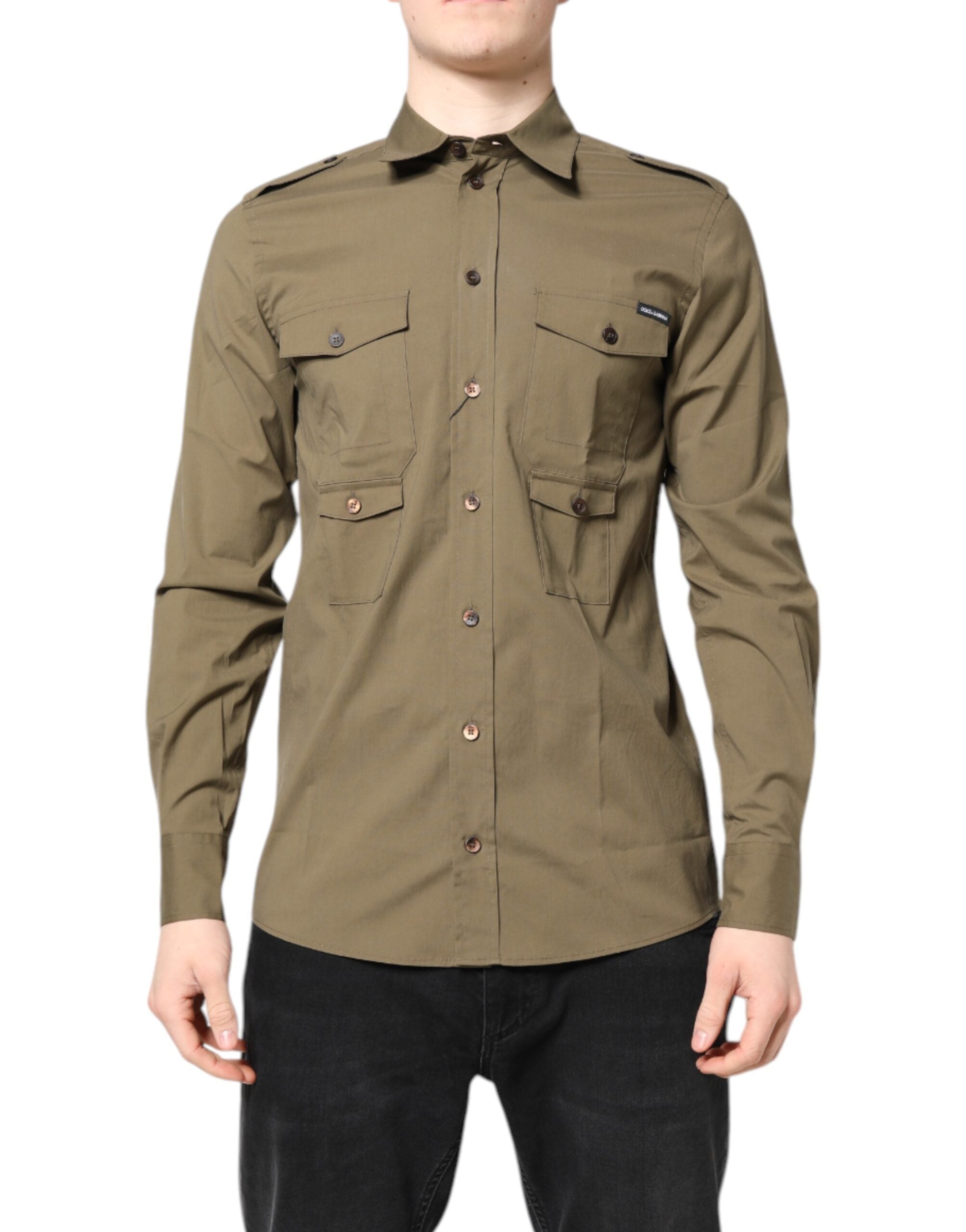 Brown Cotton Stretch Casual Long Sleeves Shirt - ventzia