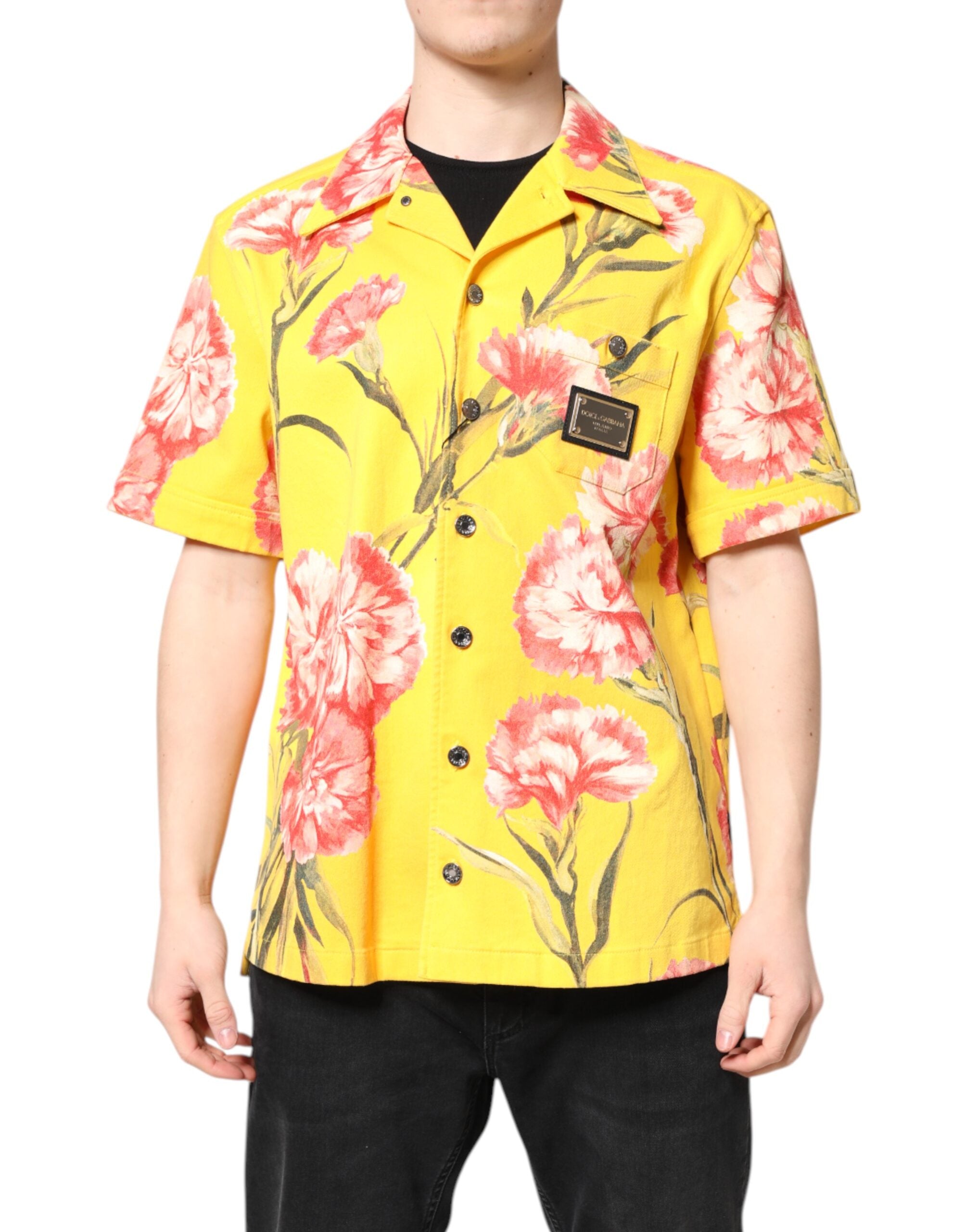 Yellow Floral Men Button Down Casual Shirt - ventzia