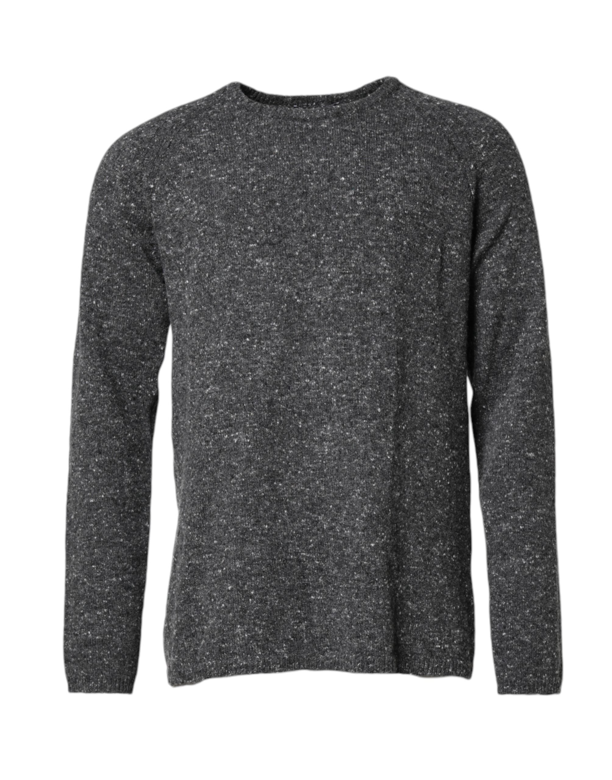 Gray Wool Knitted Round Neck Pullover Sweater - ventzia
