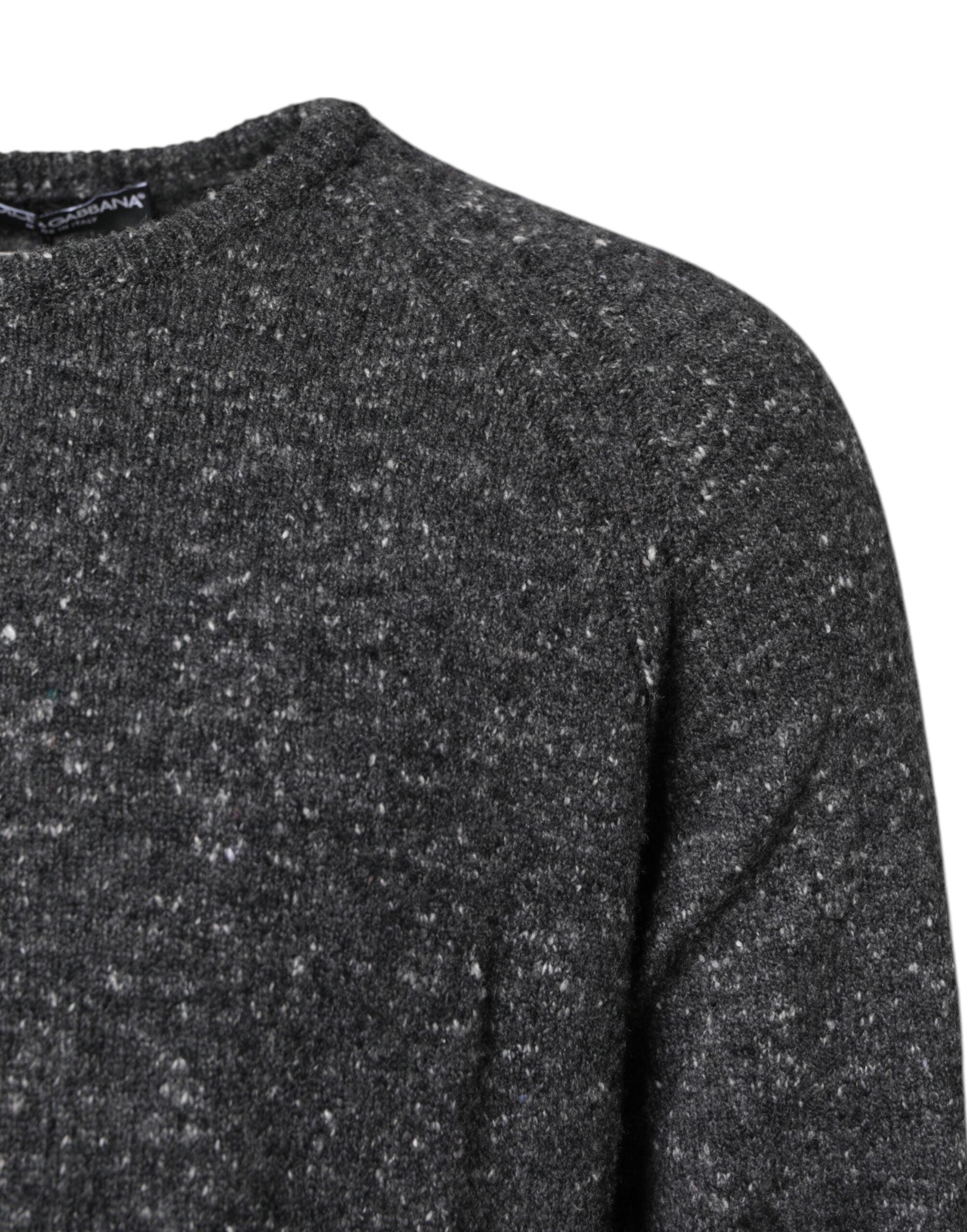 Gray Wool Knitted Round Neck Pullover Sweater - ventzia