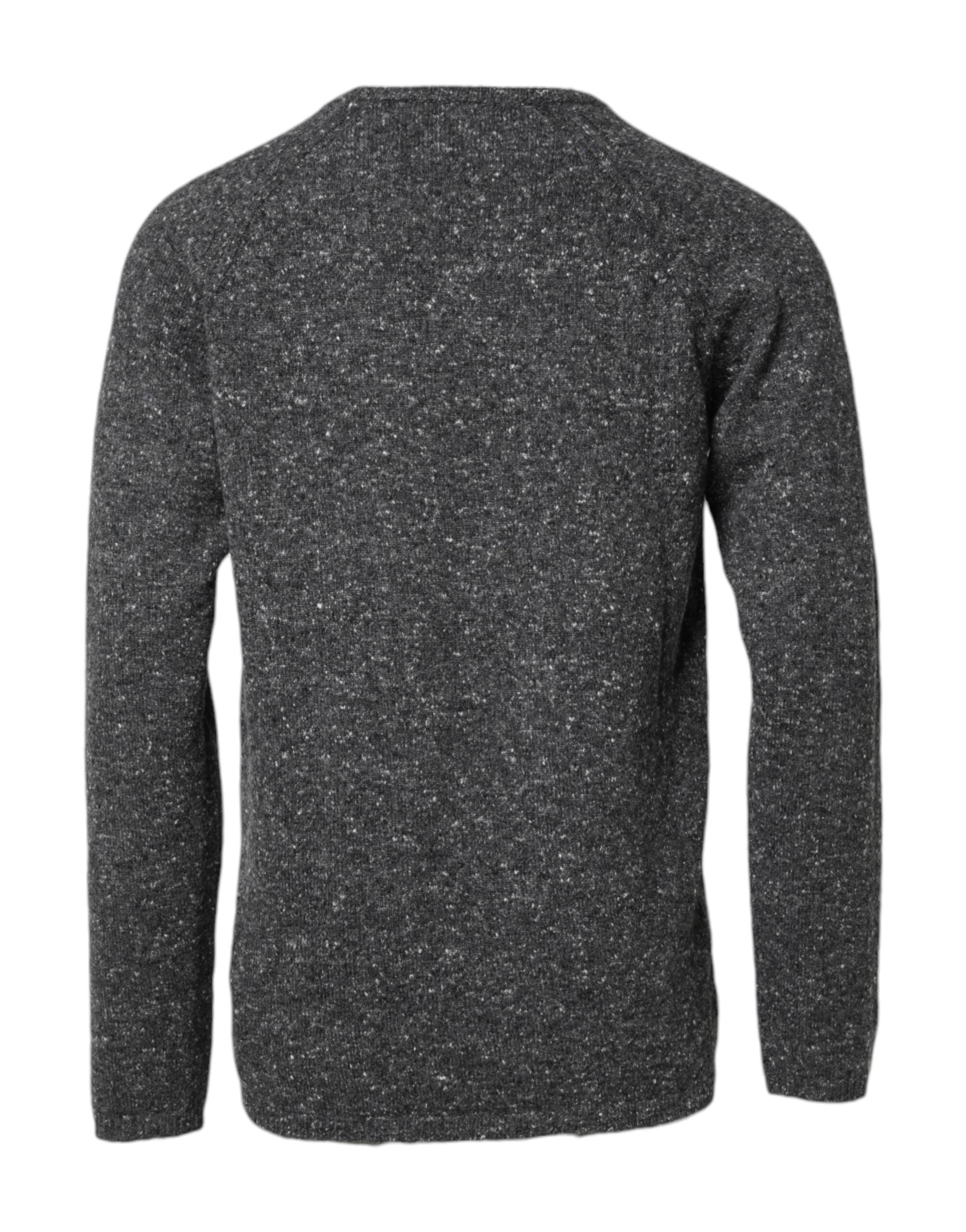 Gray Wool Knitted Round Neck Pullover Sweater - ventzia