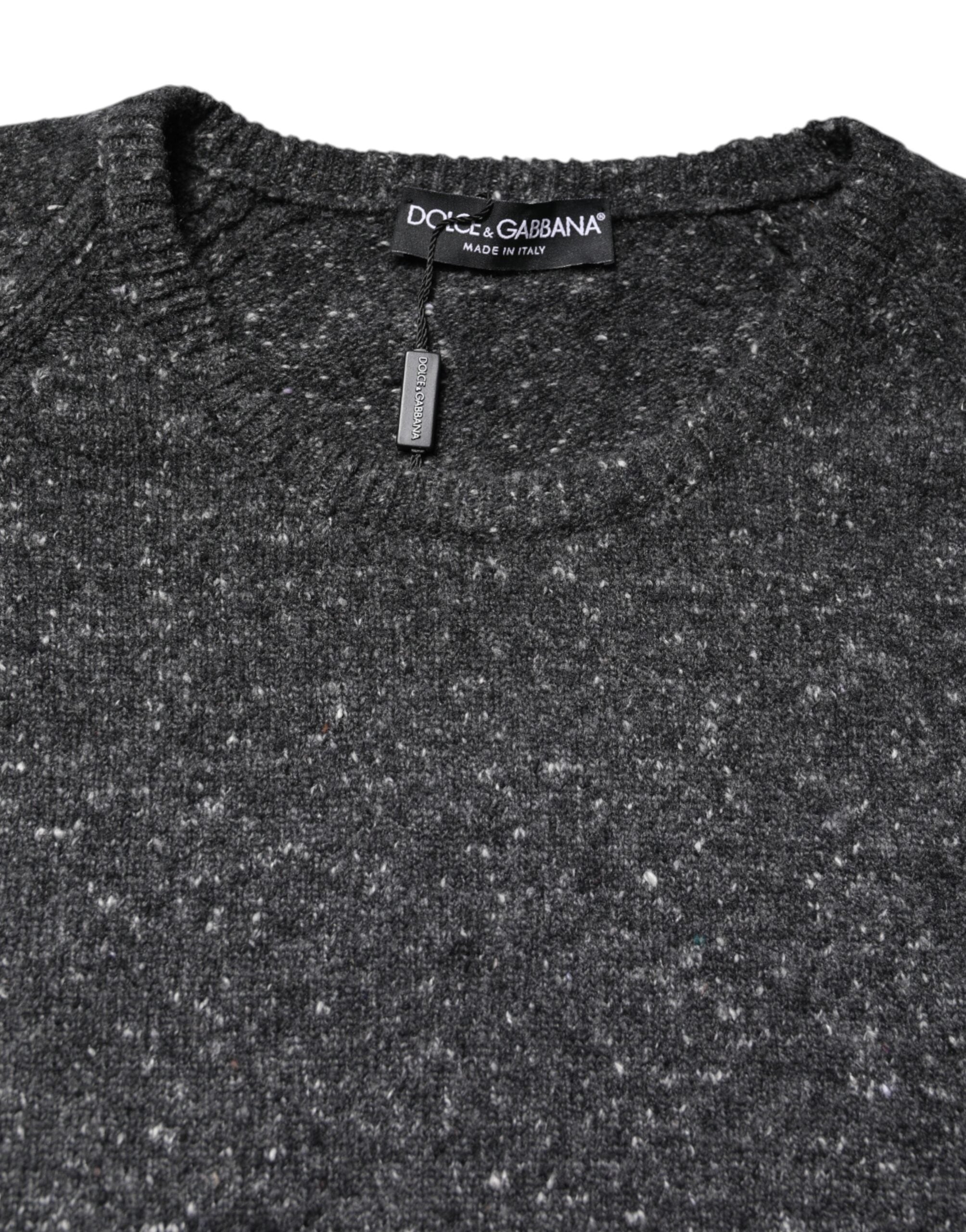 Gray Wool Knitted Round Neck Pullover Sweater - ventzia