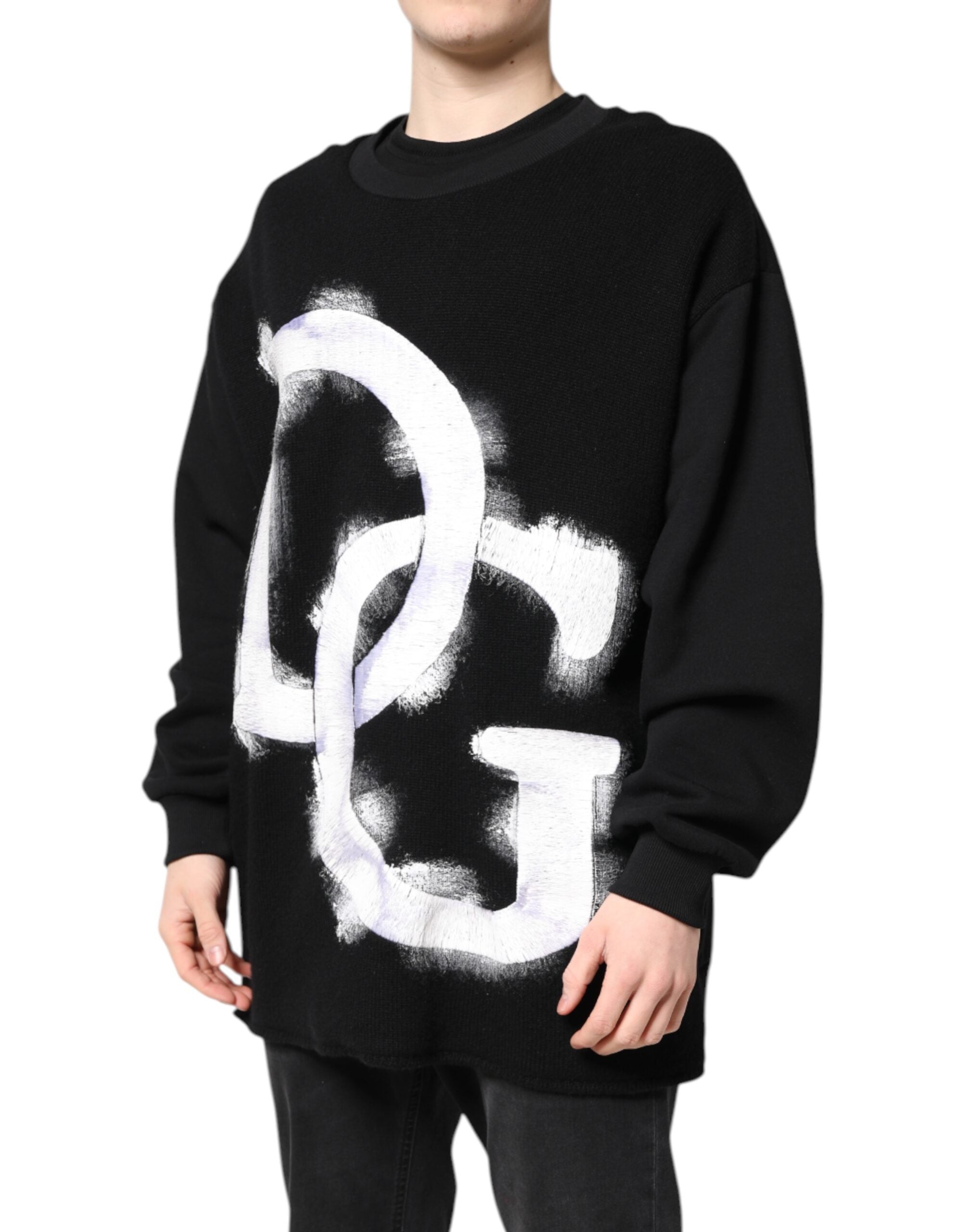 Black Cotton Logo Print Men Pullover Sweater - ventzia