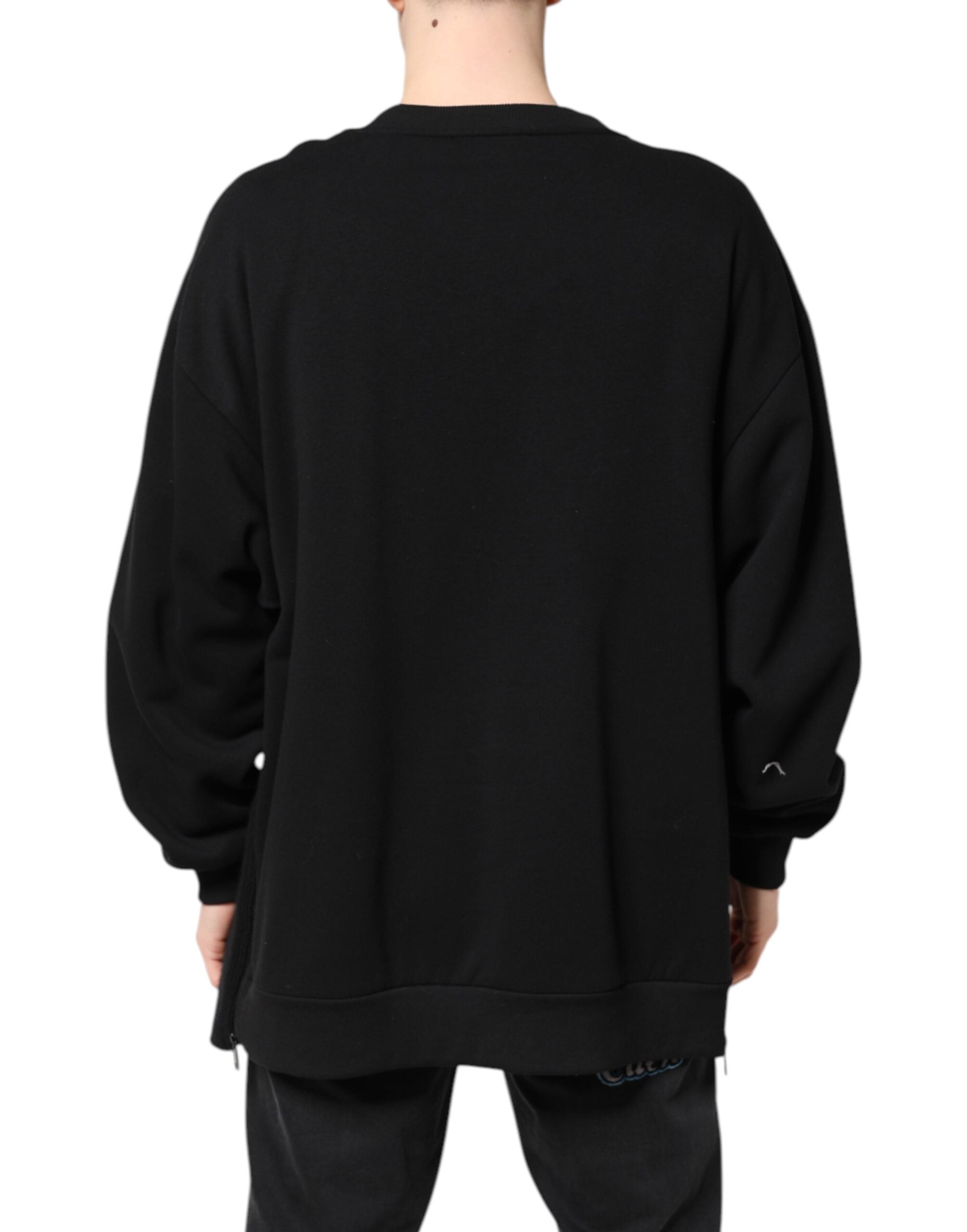 Black Cotton Logo Print Men Pullover Sweater - ventzia