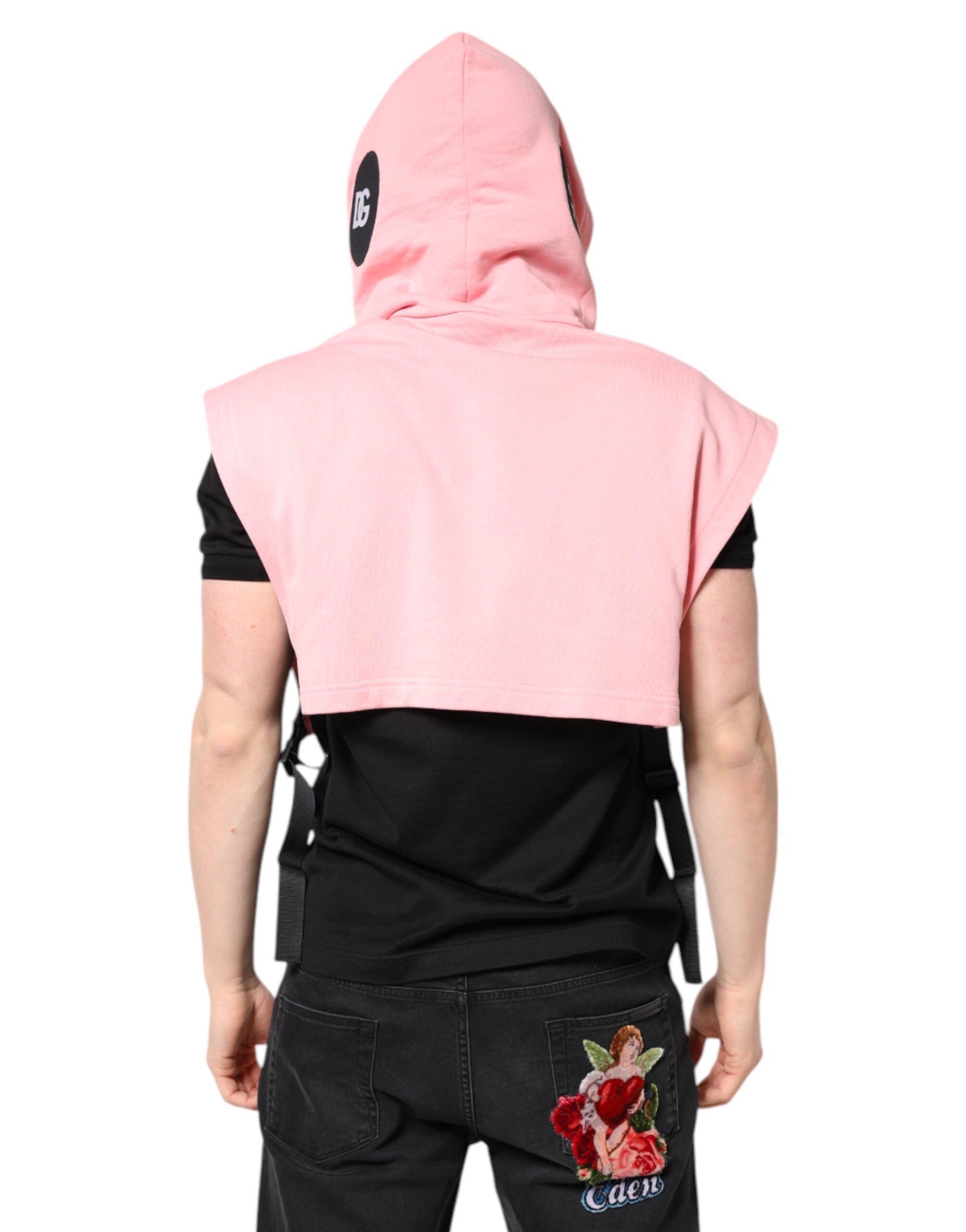 Pink Cotton Hooded Men Sportswear Vest Sweater - ventzia